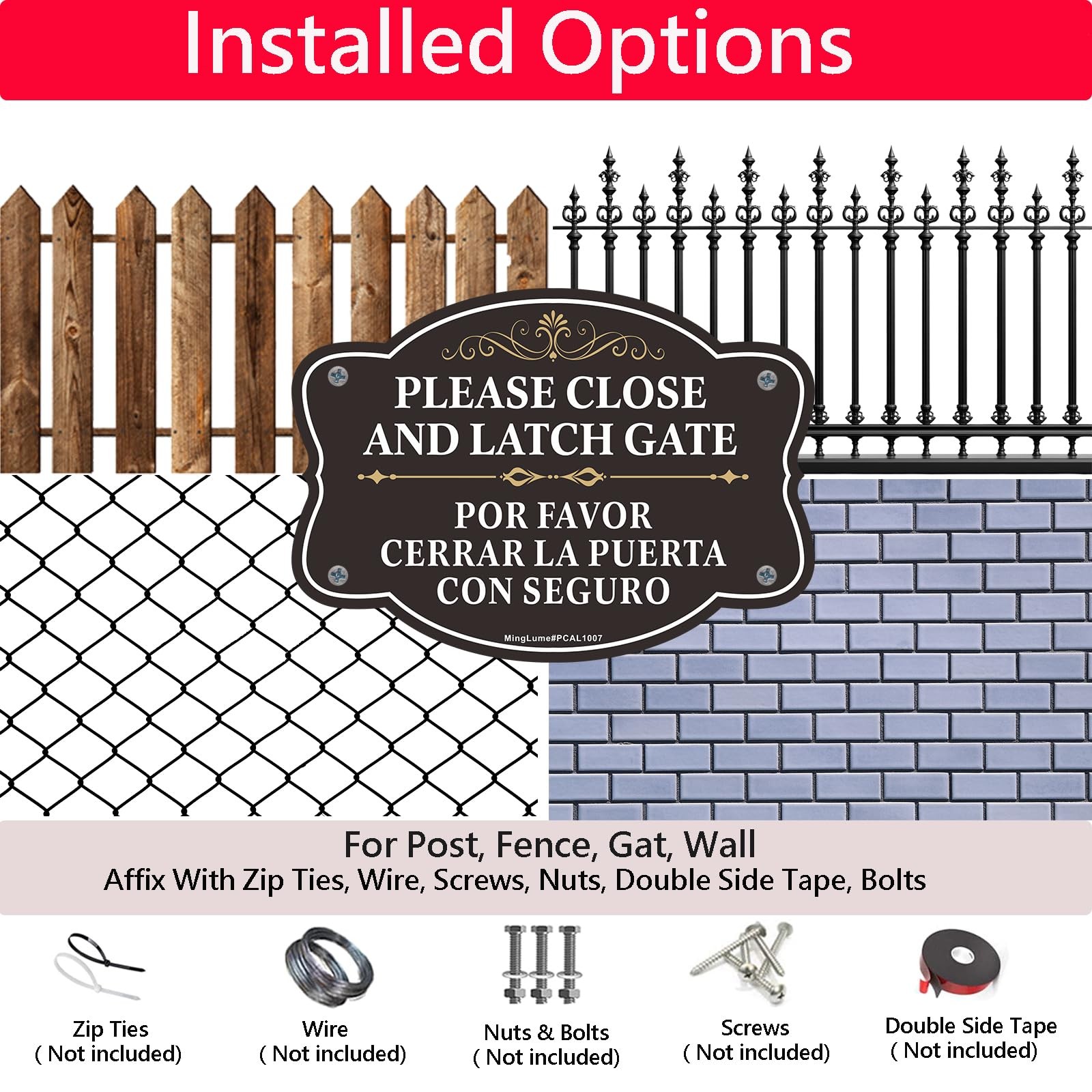 Please Close Latch Gate Bilingual Signs 10×7 Inch English Spanish 2 Pack
