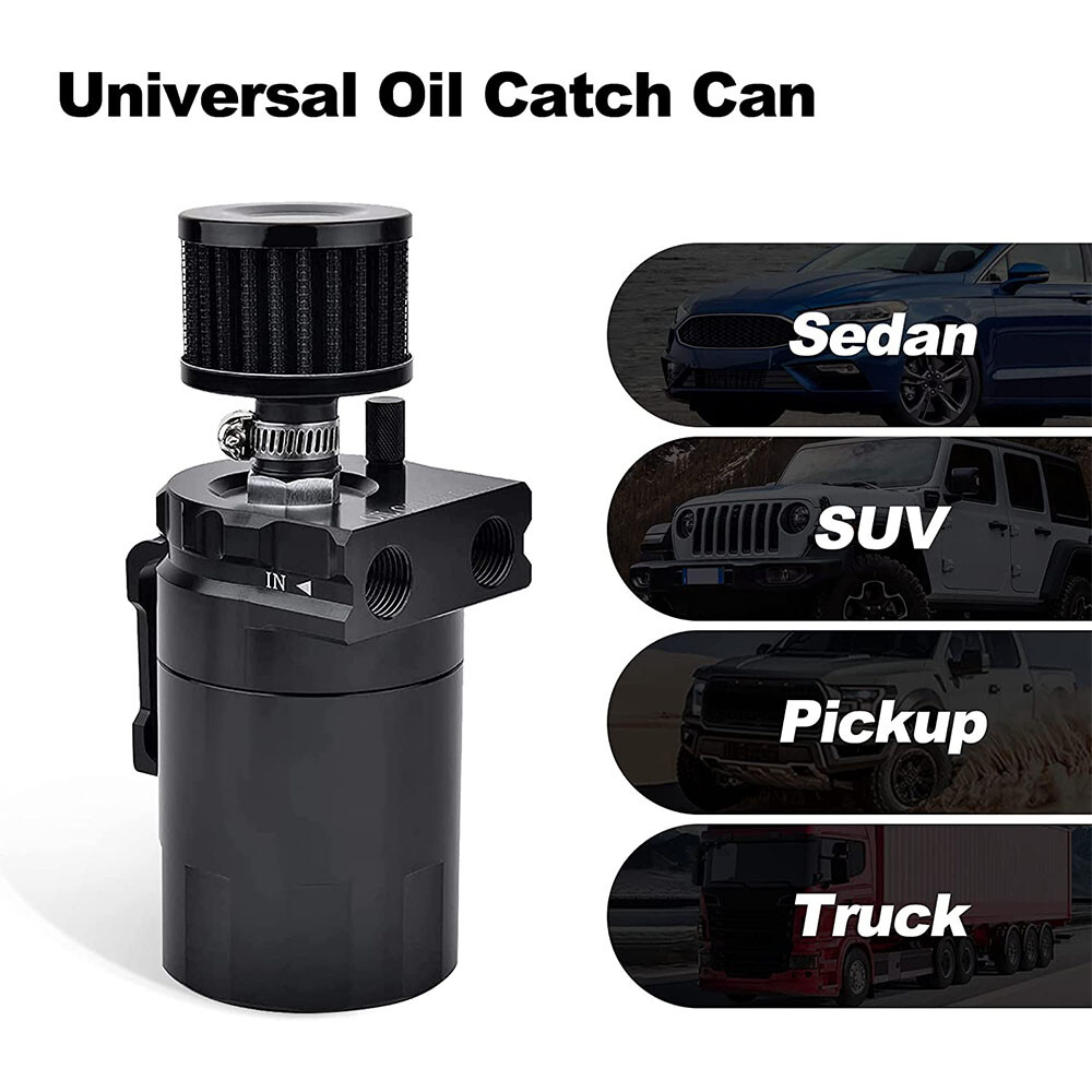 Oil Catch Can Kit Reservoir Baffled Tank with Breather Filter Universal Aluminum
