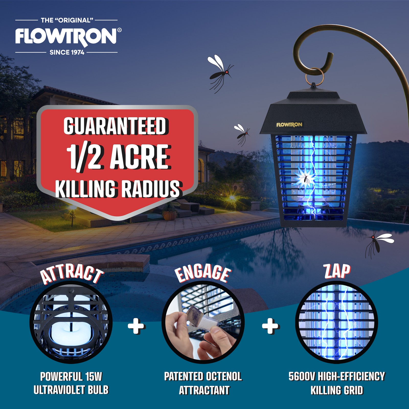 Flowtron Bug Zapper, 1/2 Acre of Coverage w/15W Bulb & 5600V