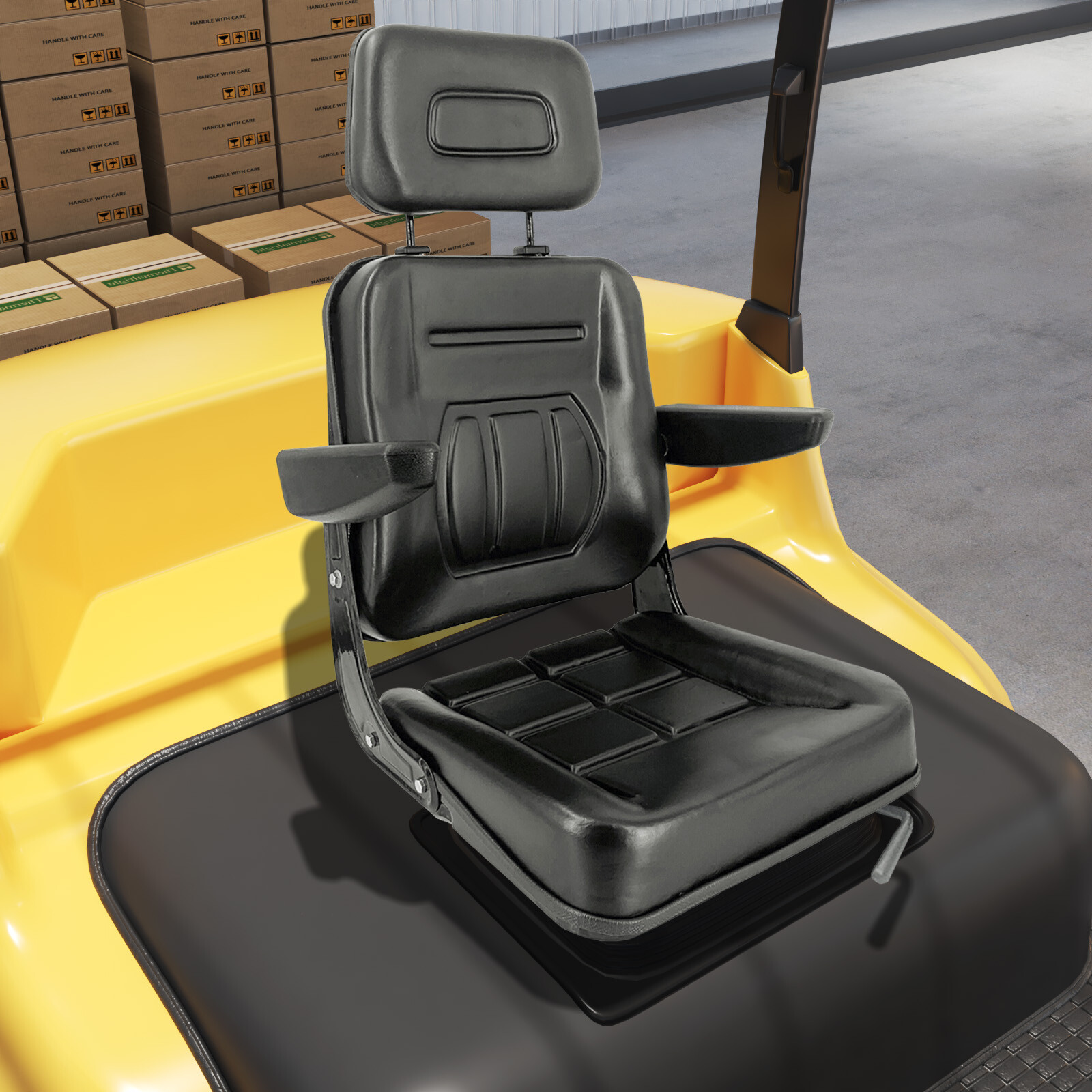 High Back Tractor Seat Suspension Lawn Mower Seat with Armrest & Slidable Track