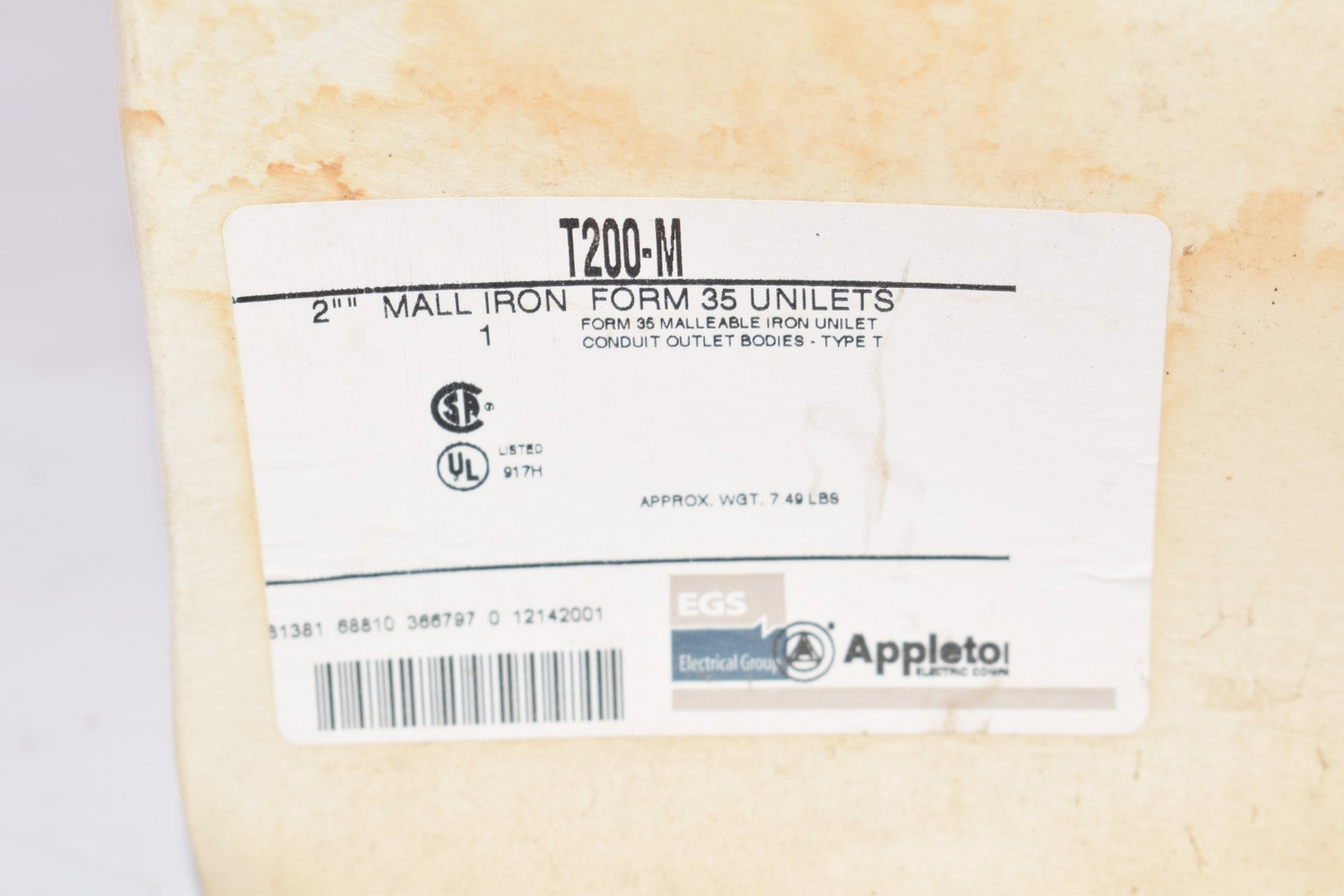 NEW, EGS, Appleton, 2”, Mall Iron, Form 35, Unilets, T200-M, Malleable Iron Uni