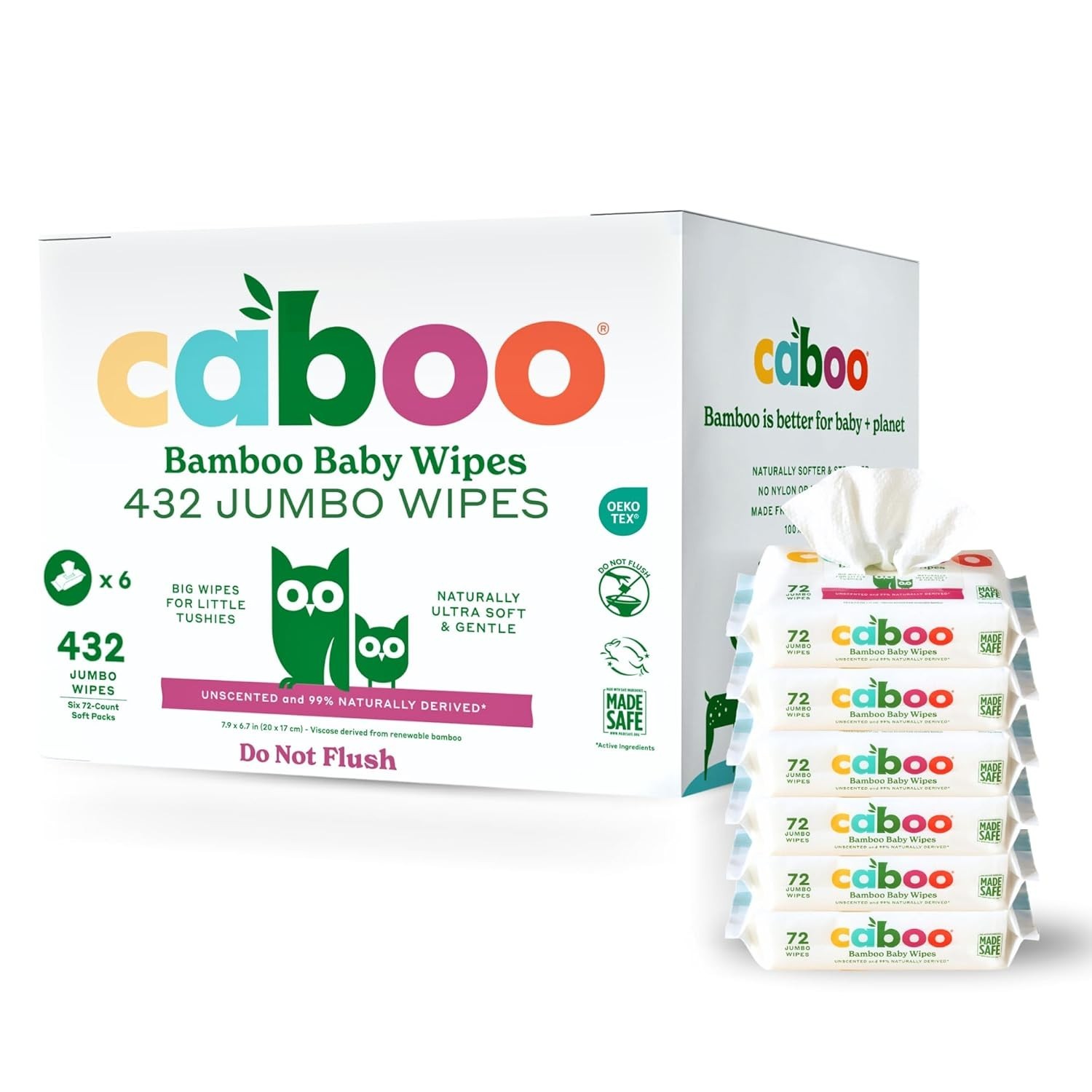 Caboo Unscented Wipes 72ct 6 Packs