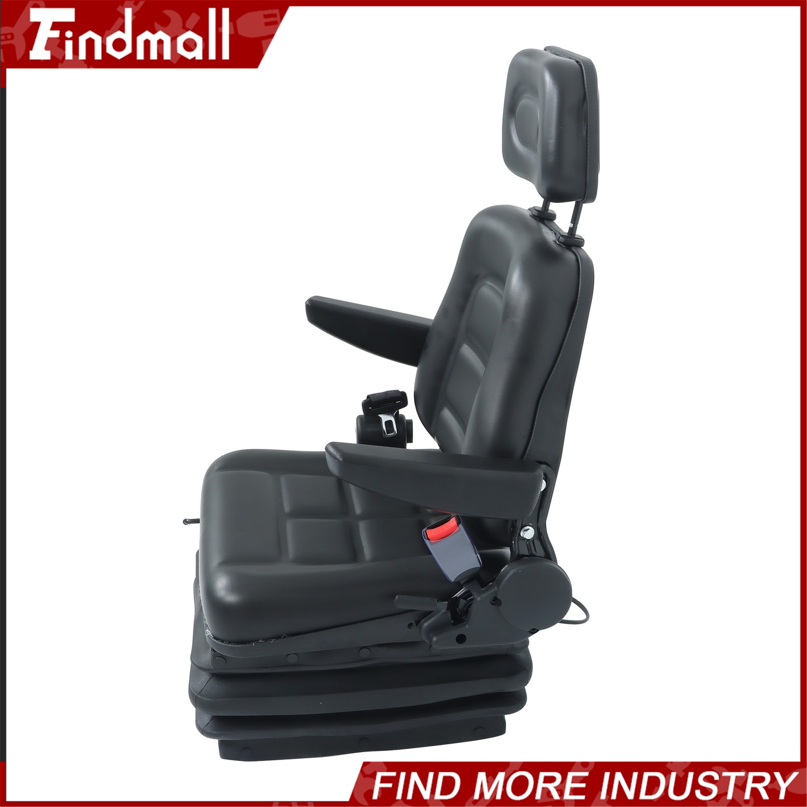 FindmallForklift Tractor Seat Suspension Adjustable Backrest Armrest Safety Belt