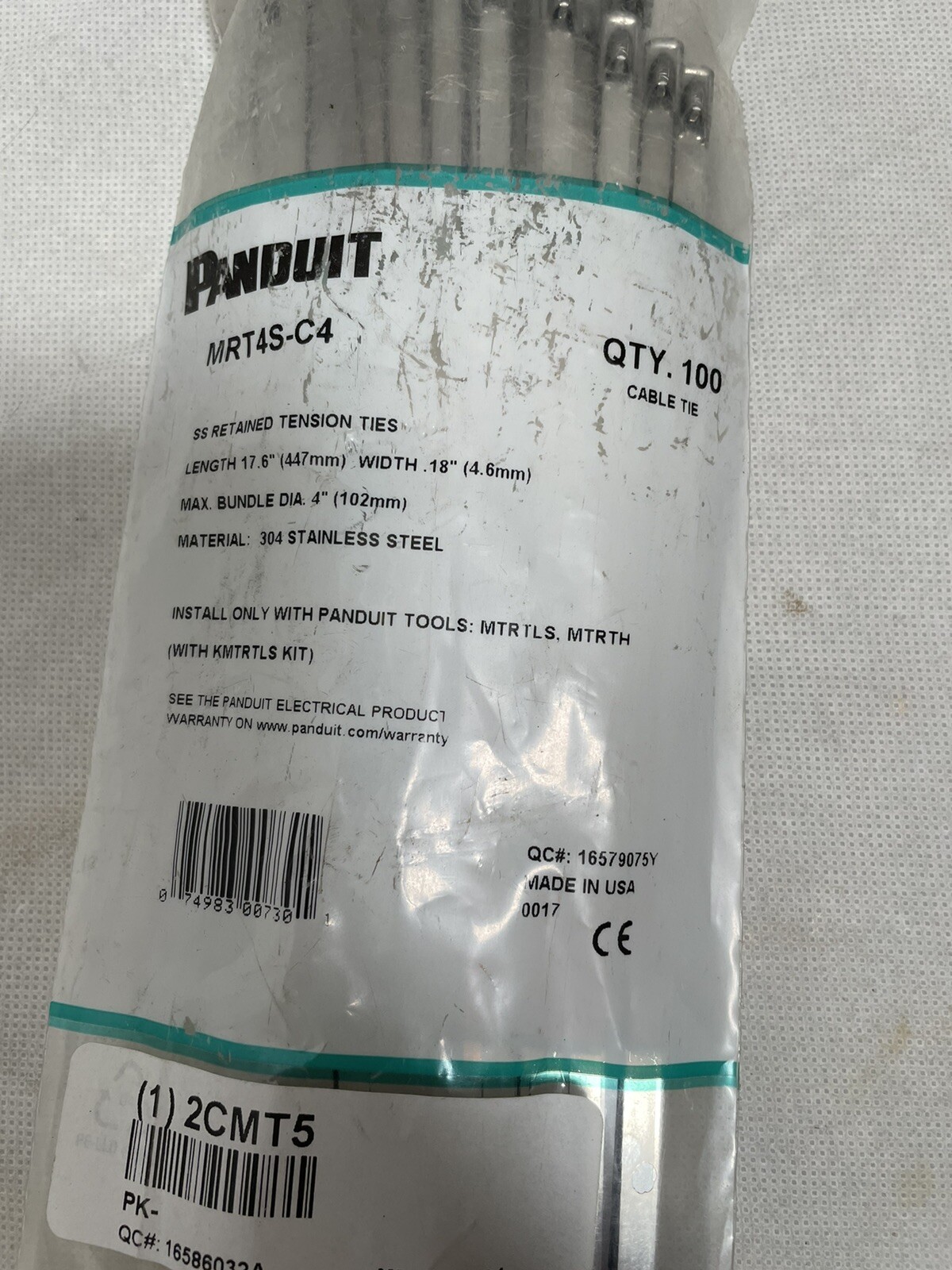 Qty 100 Panduit MRT4S-C4 18.5″ L, 0.18″ W, Stainless Steel Cable Tie,