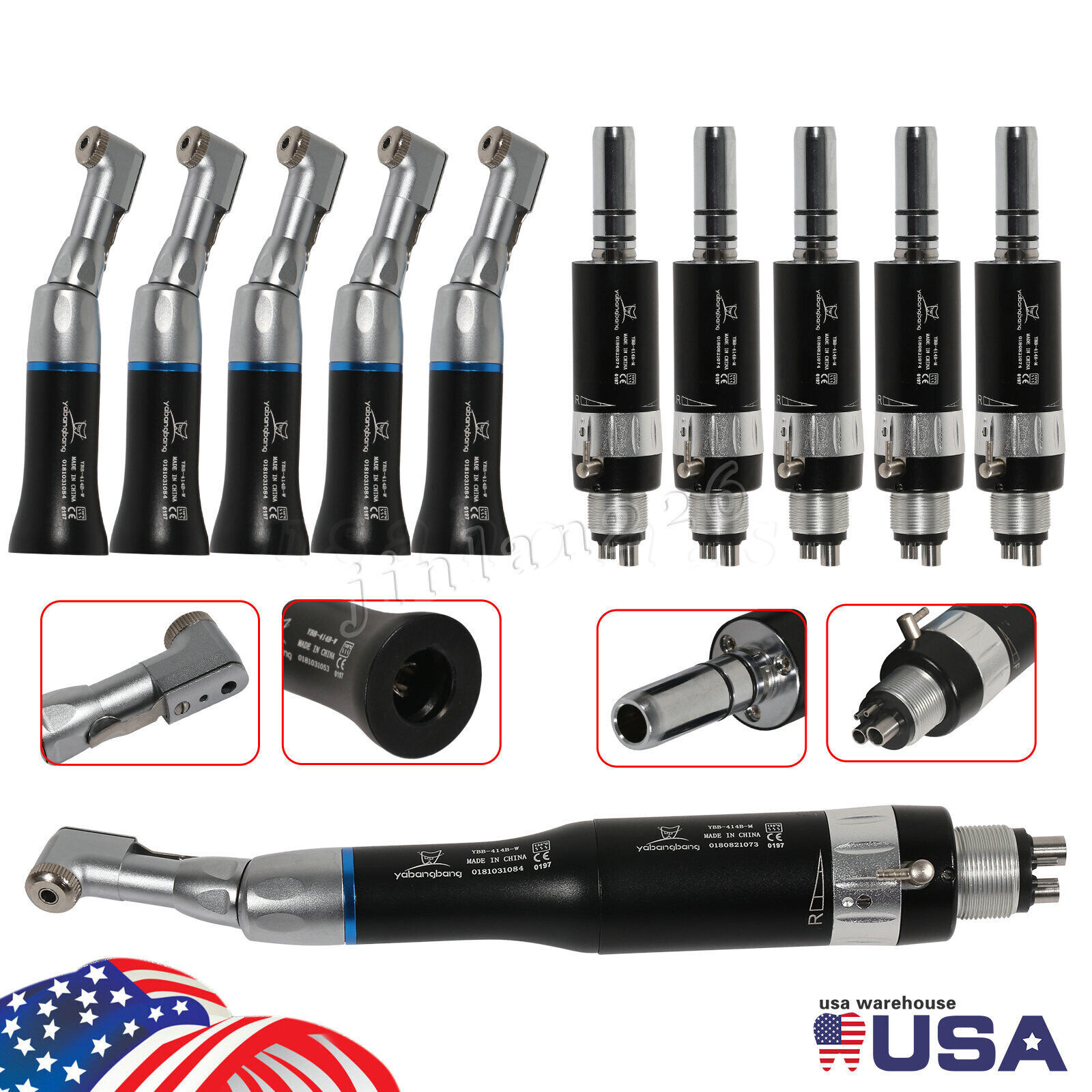 Dental Low Slow Speed Handpiece Contra Angle Air Motor 4Holes NSK Style Black