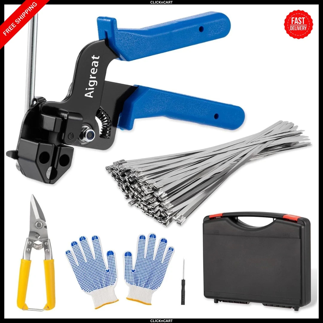 Metal Zip Ties Tool Set, Cable Tie Gun Kit with 100pcs Stainless Steel Wire Ties