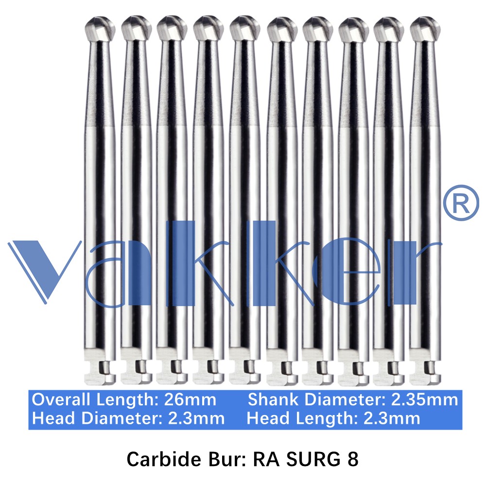 10/Pk Dental Surgical Round Carbide Burs 26mm RA SURG 2 4 6 8 Latch Slow Speed