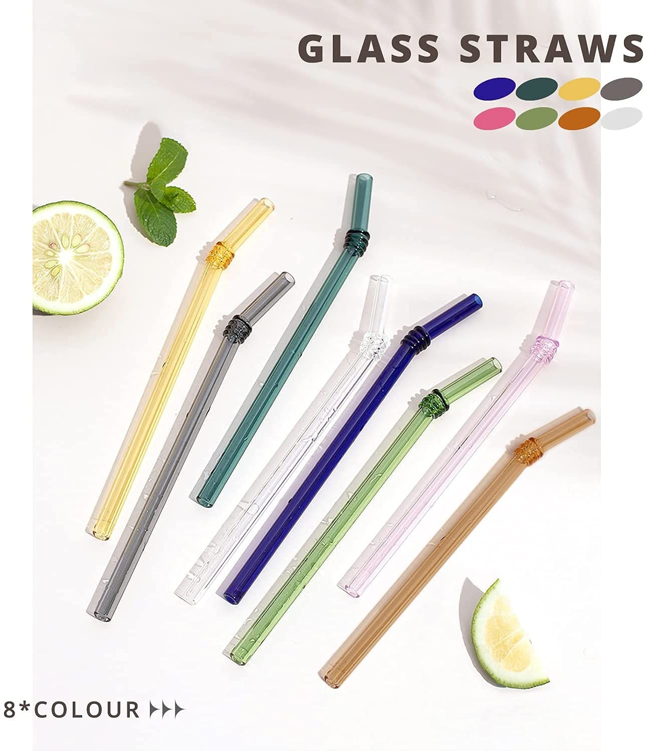 8 Pack EMPO Glass Straws Colored – 8″ x 8mm Perfect One Size, Multicolor