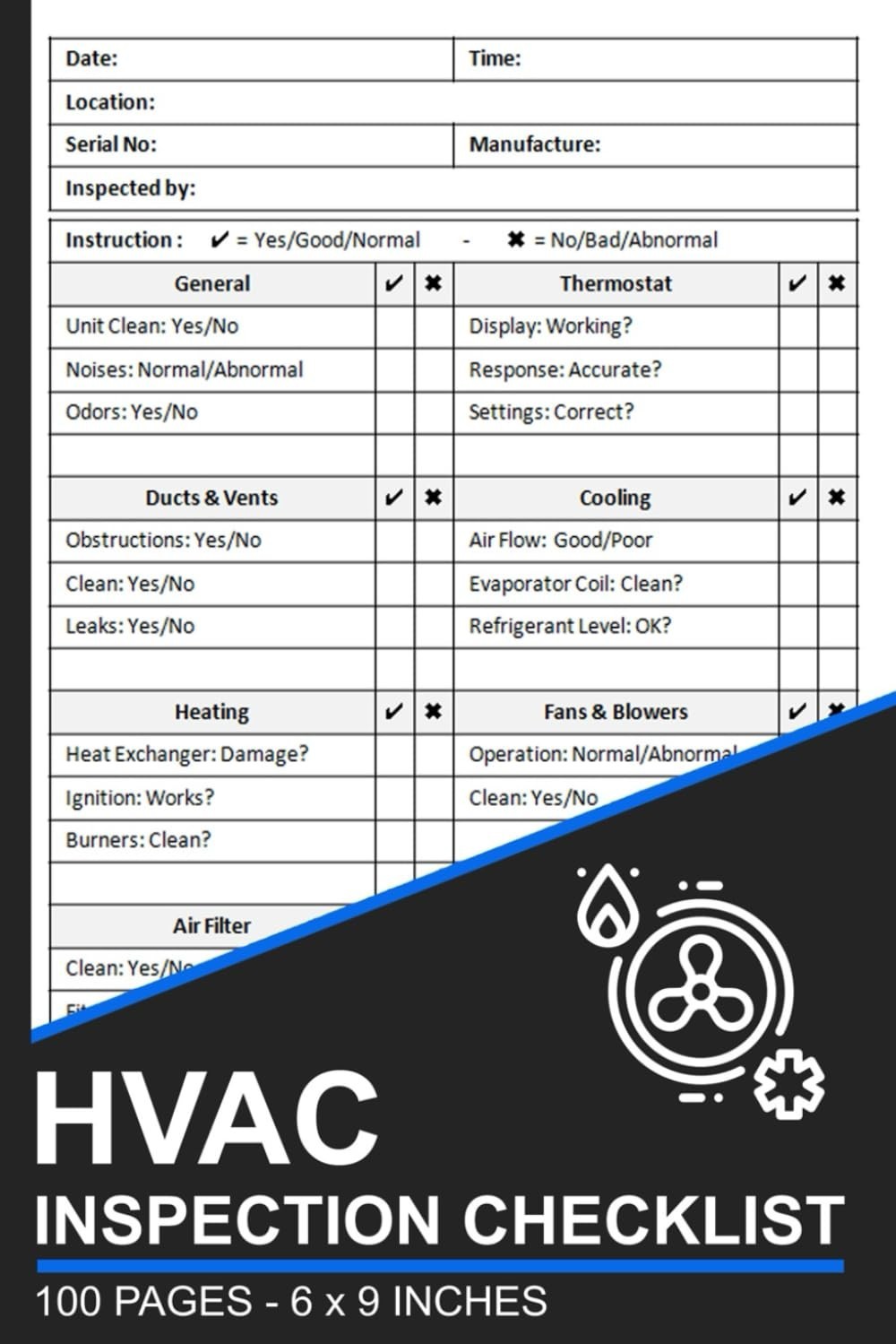 HVAC Inspection Checklist: HVAC Safety & Maintenance Inspection Forms Book | Rec