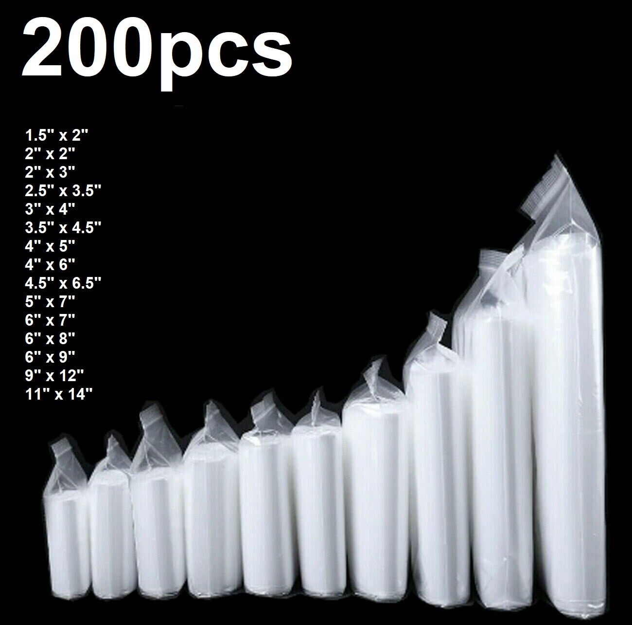 Lot of 200pcs Clear Reclosable Zip lock Plastic Bags 2-MIL Poly Zipper Baggies