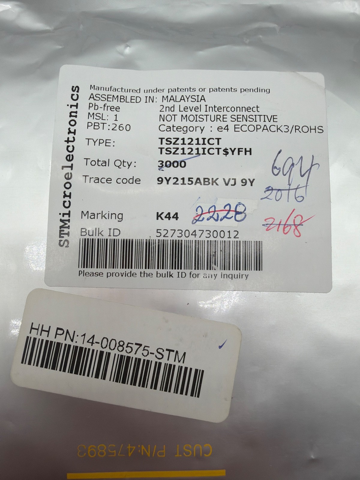 STMicroelectronics TSZ121ICT Dual Op-Amp IC 694pcs Partial Reel Open Box