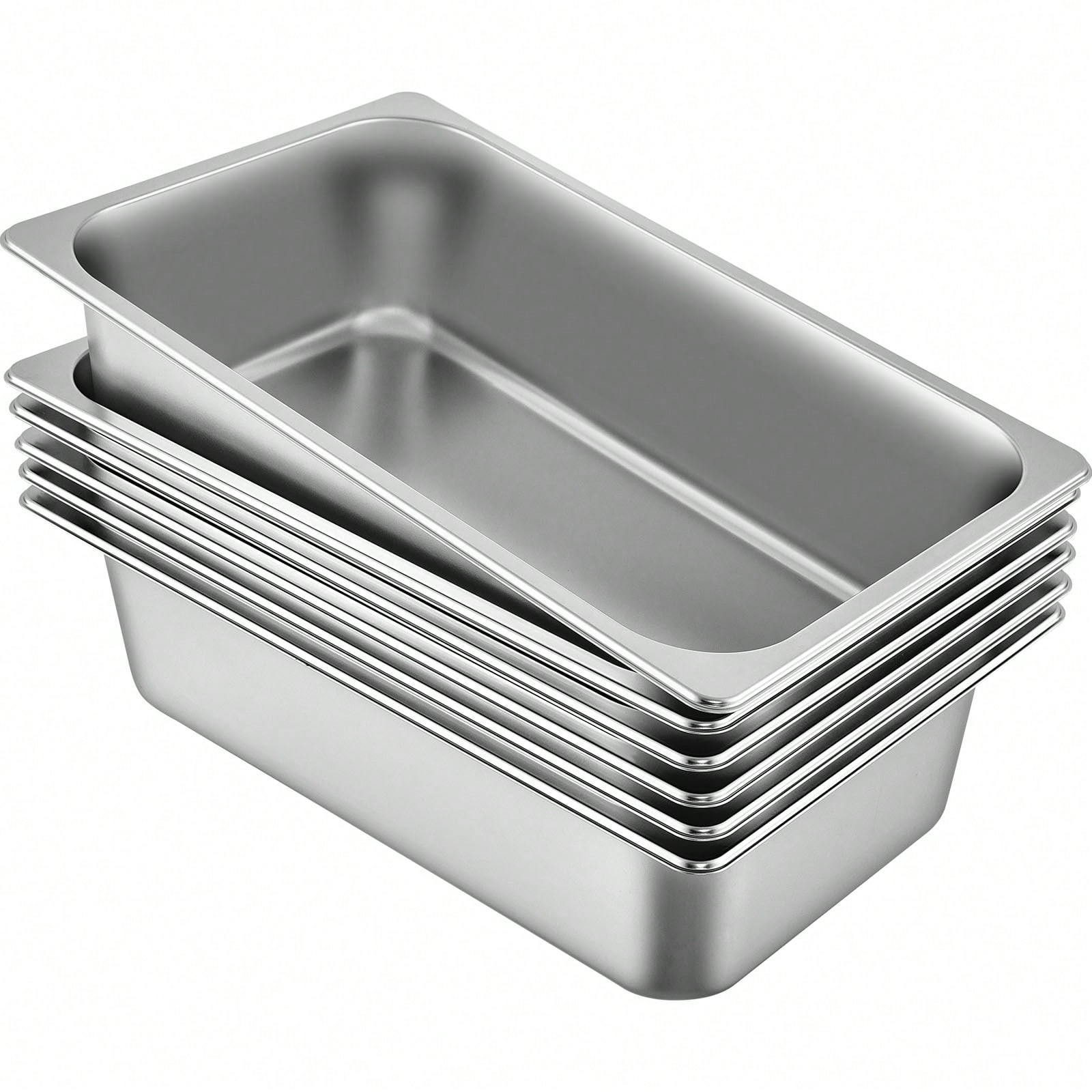 6Pcs Commercial Full Size Pans 2.5in 4in & 6in Stainless Steel Hotel Pan 0.8mm