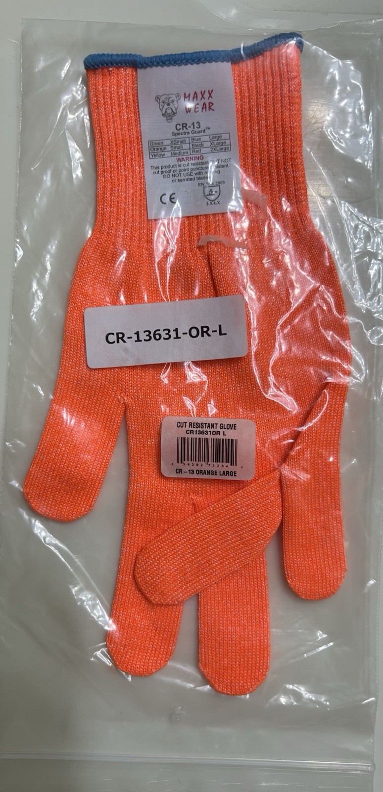 NEW Maxx Wear Cut Resistant Orange Glove CR-13631-OR-L Ambidextrous