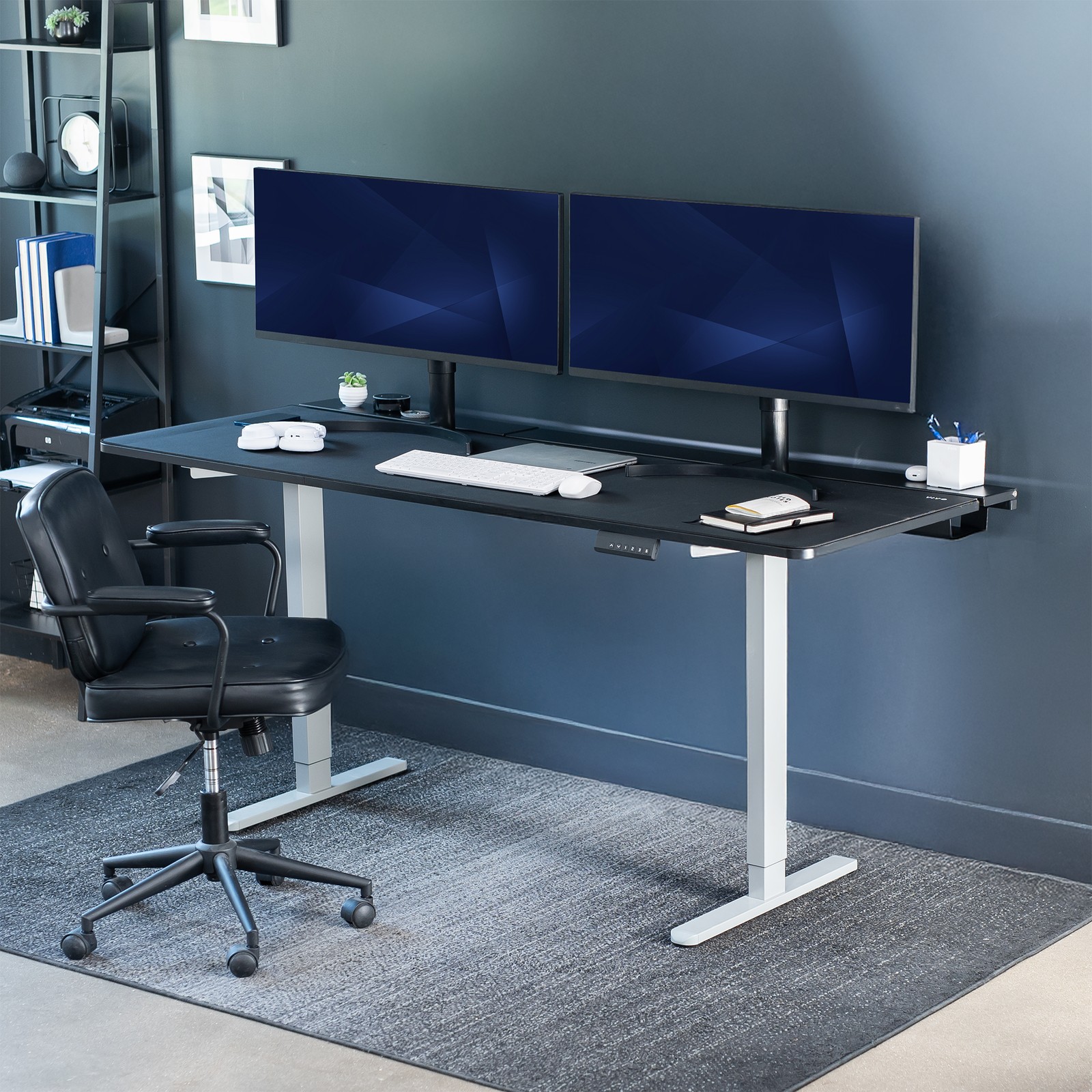 VIVO Electric 71″ x 30″ Desk, Full Pad, Black Hidden Cable Tabletop, Gray Frame