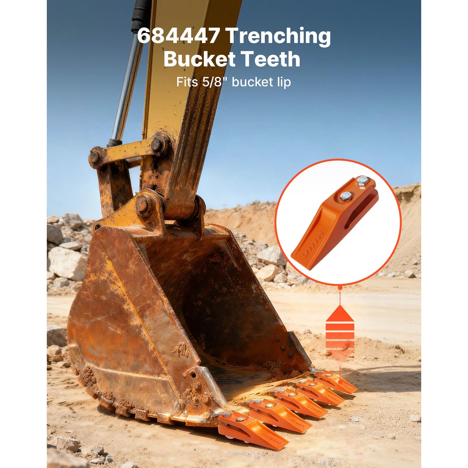 Uimoso 7 Pack Bucket Teeth 7.34″ with Pins Excavator Backhoe Bucket Tooth Kit