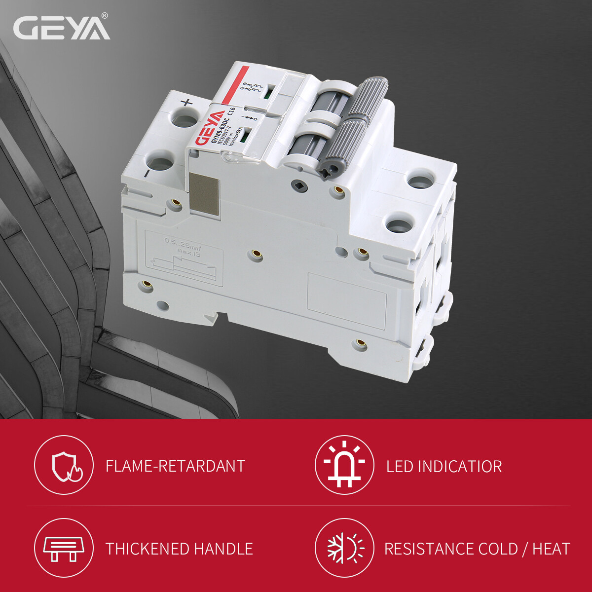 GEYA Solar DC Mini Circuit Breaker 2P MCB 6/10/16/25/32/40/50/63/80/100/125Amp