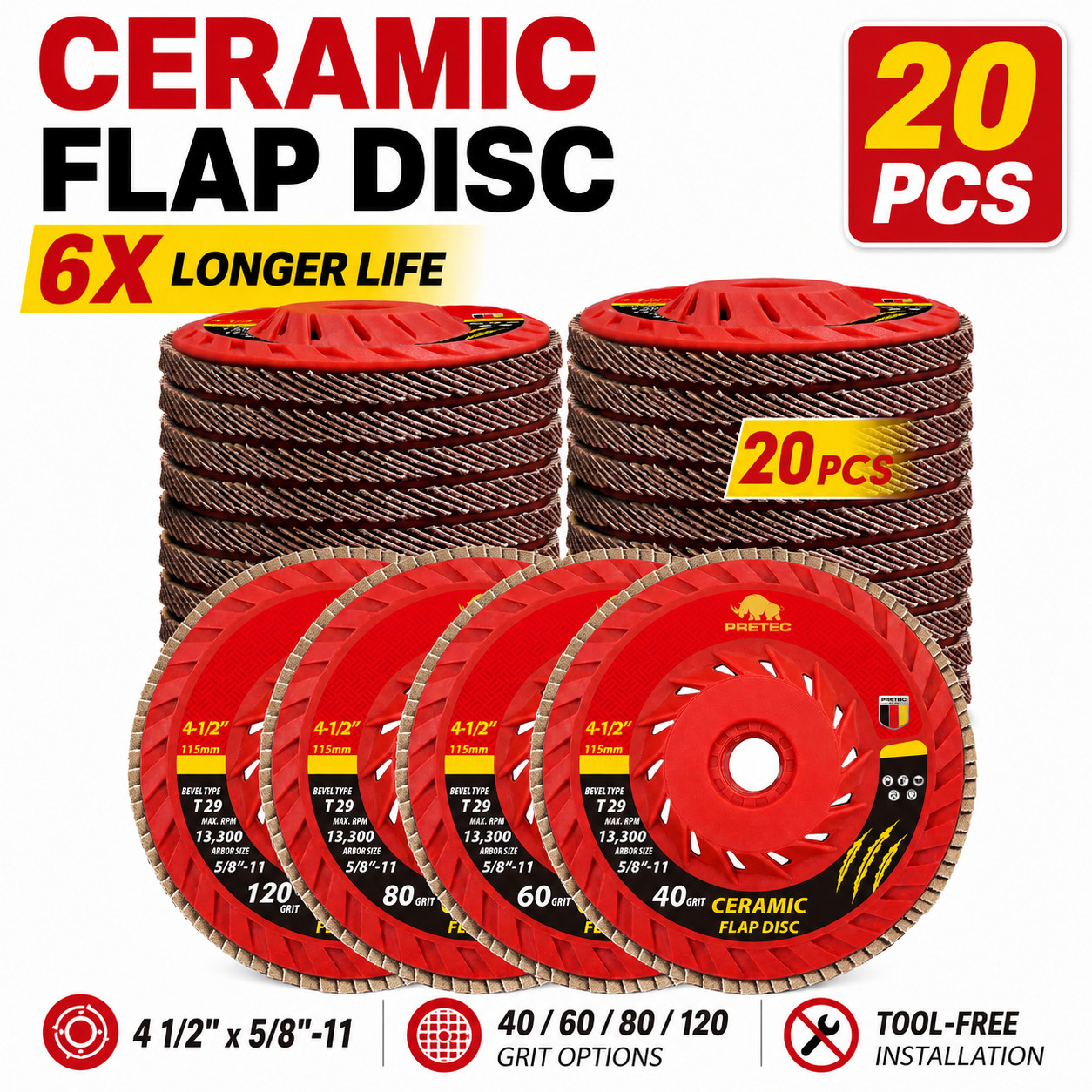 20Pack 4-1/2″ Ceramic Flap Discs T29 5/8-11 Grinding Sanding Wheel Angle Grinder