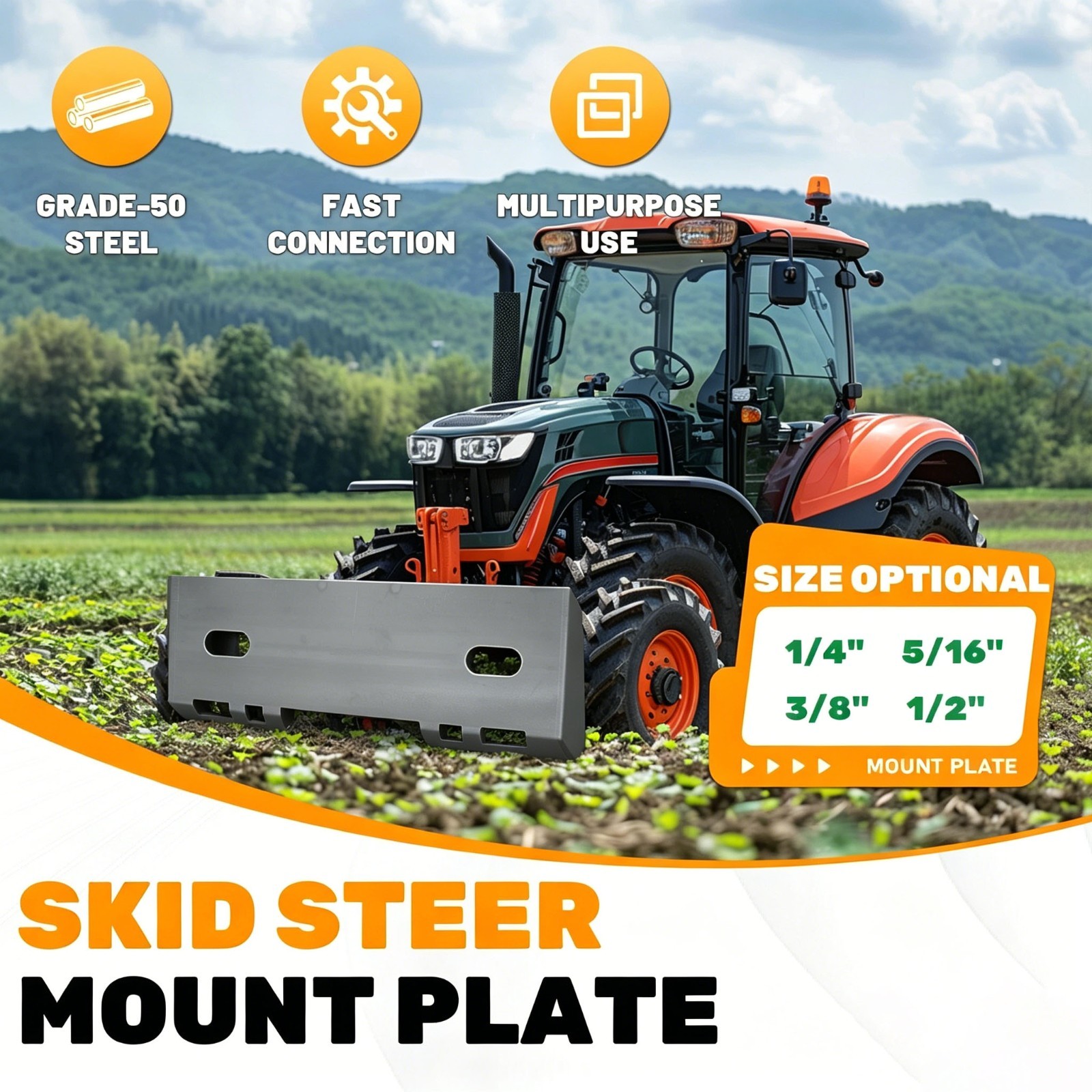5/16″ Heavy Duty Quick Tach Skid Steer Mount Plate Universal Loader Adapter