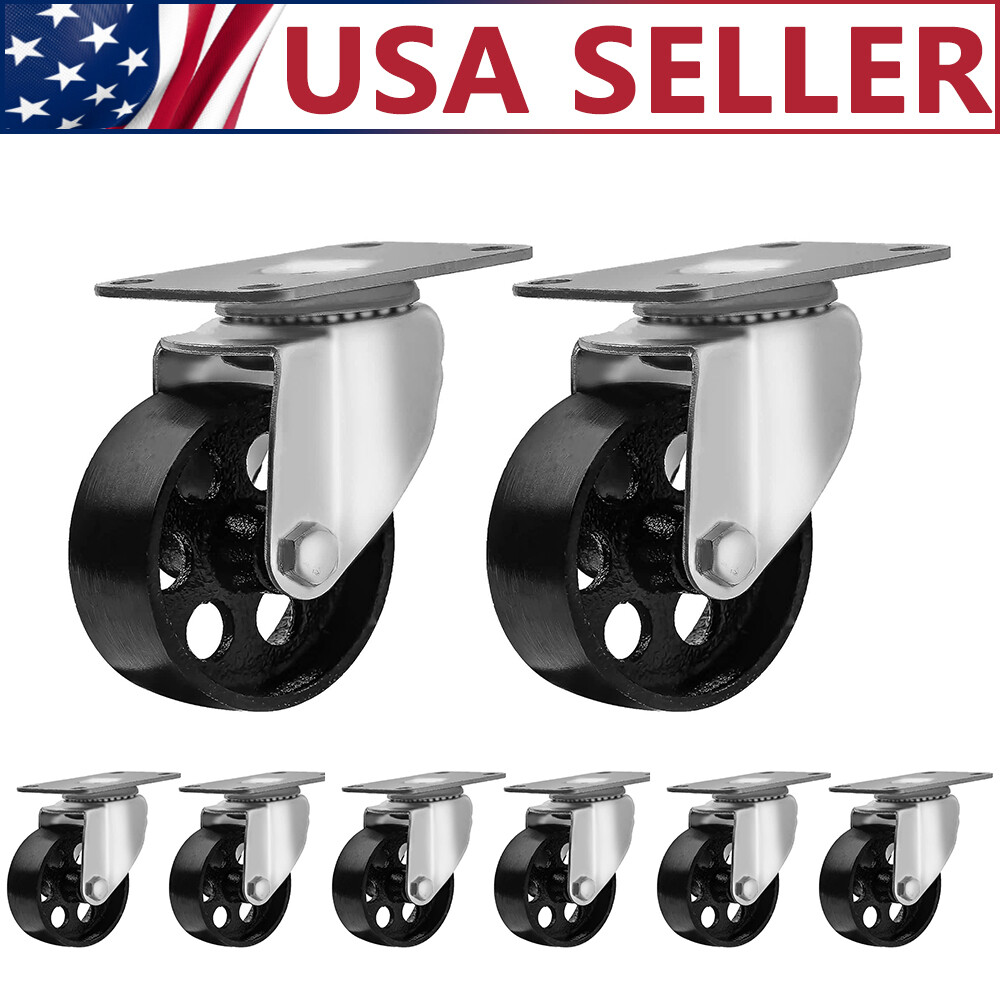 2/4/8PCS Swivel Casters 3″&3.5″ Heavy Duty Steel Cast Iron Plate Casters Wheels