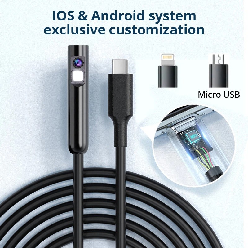 1920P HD Endoscope Borescope 8mm Inspection Snake Camera for iPhone Android iOS