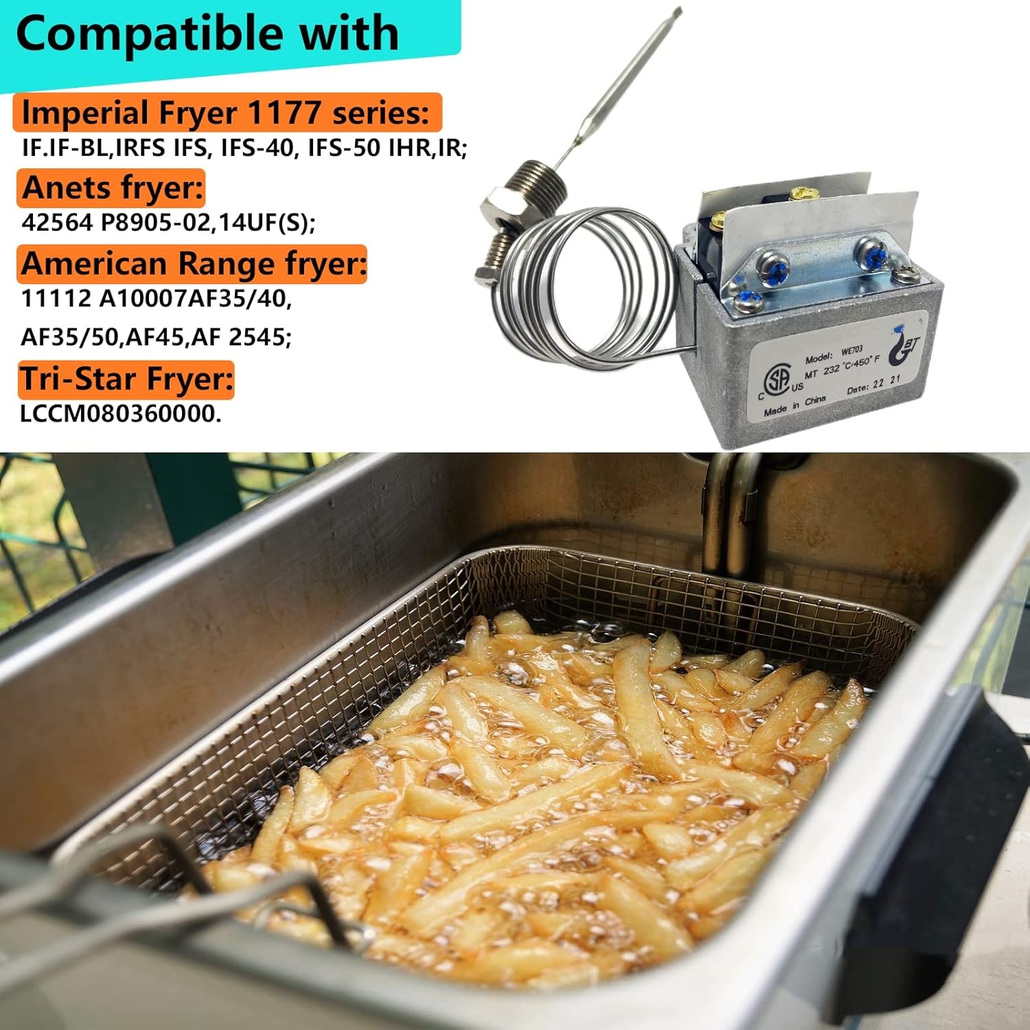 Upgraded 1177 High Limit Thermostat 450°F Gas Fryer Switch 3/8 MPT Compatible