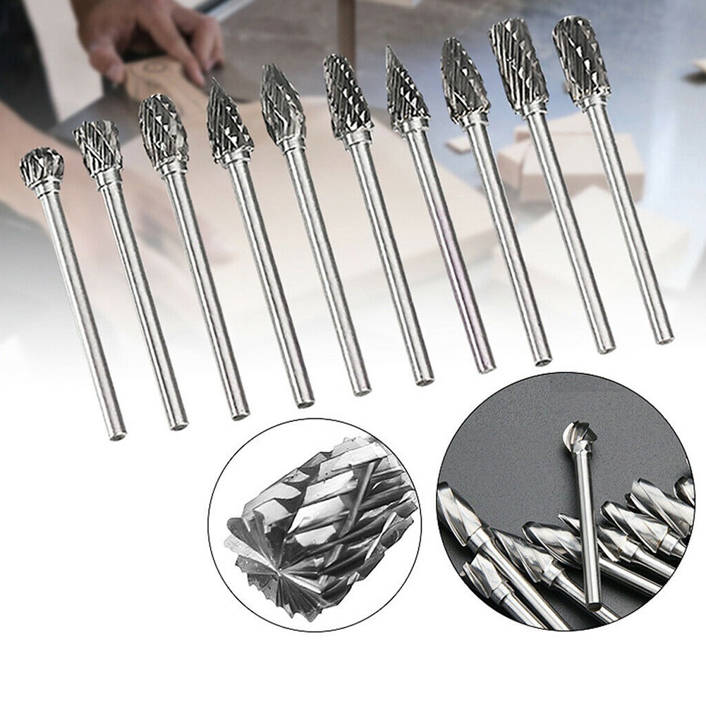 10pcs 1/8?? Shank Carbide Burr Set Burrs For Aluminum Die Grinder Bit Pack New