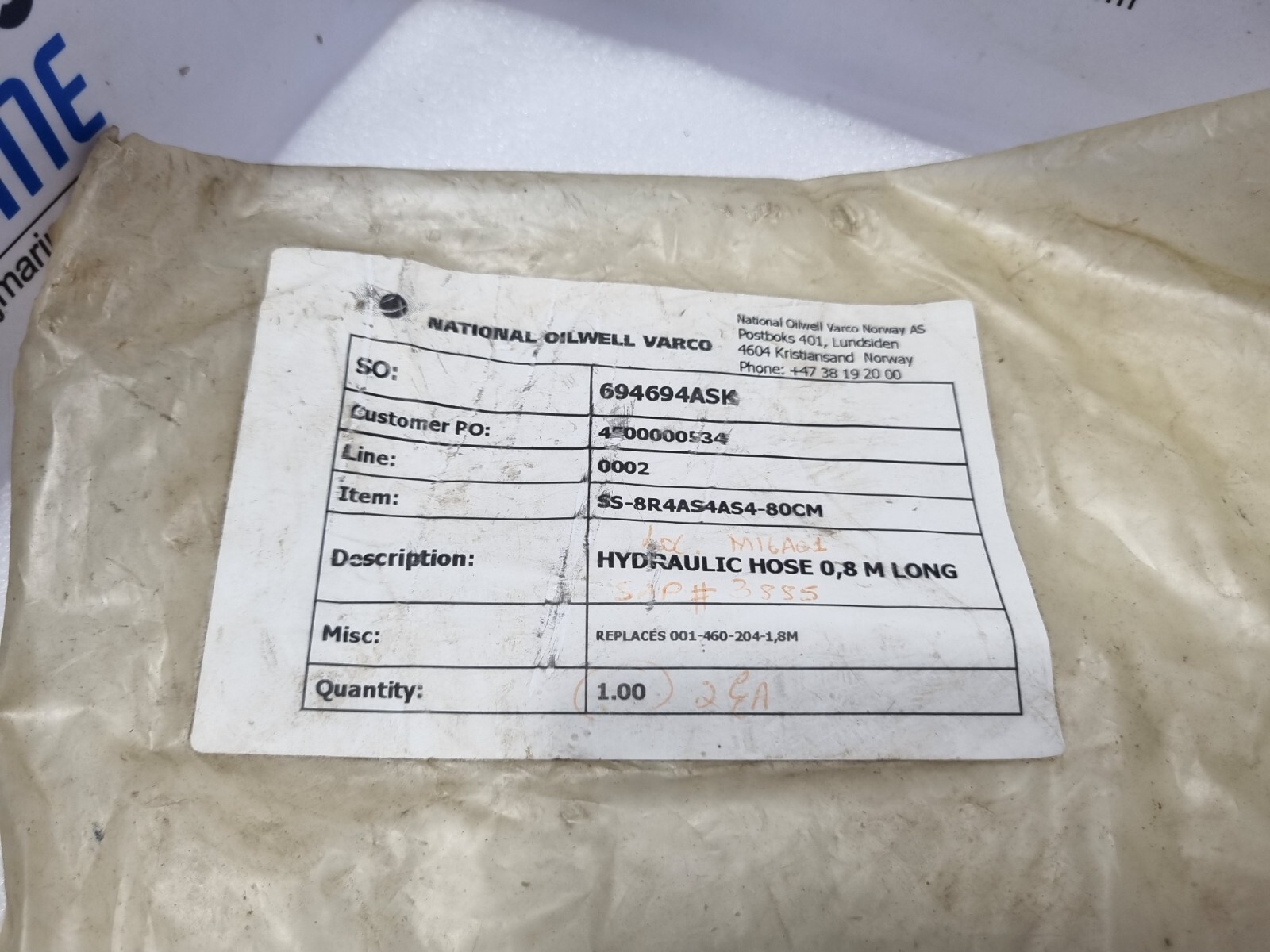 Swagelok SAE 100R8-4 Hydraulic Hose 1/4 (6.4mm) WP 5000 Psig (345 Bar)