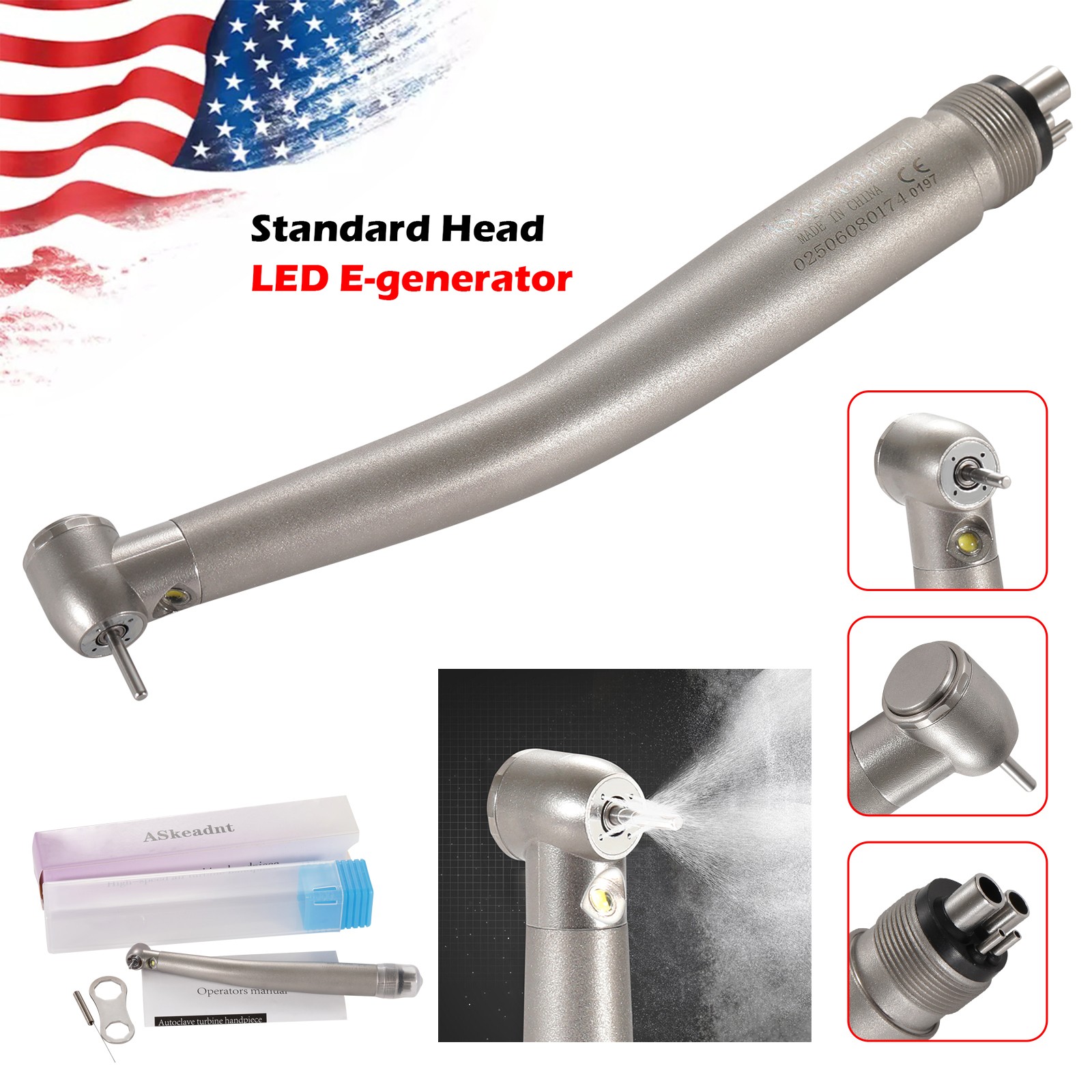 NSK Style Dental Fiber Optic LED E-generator Handpiece High Speed Turbine 4HOLE