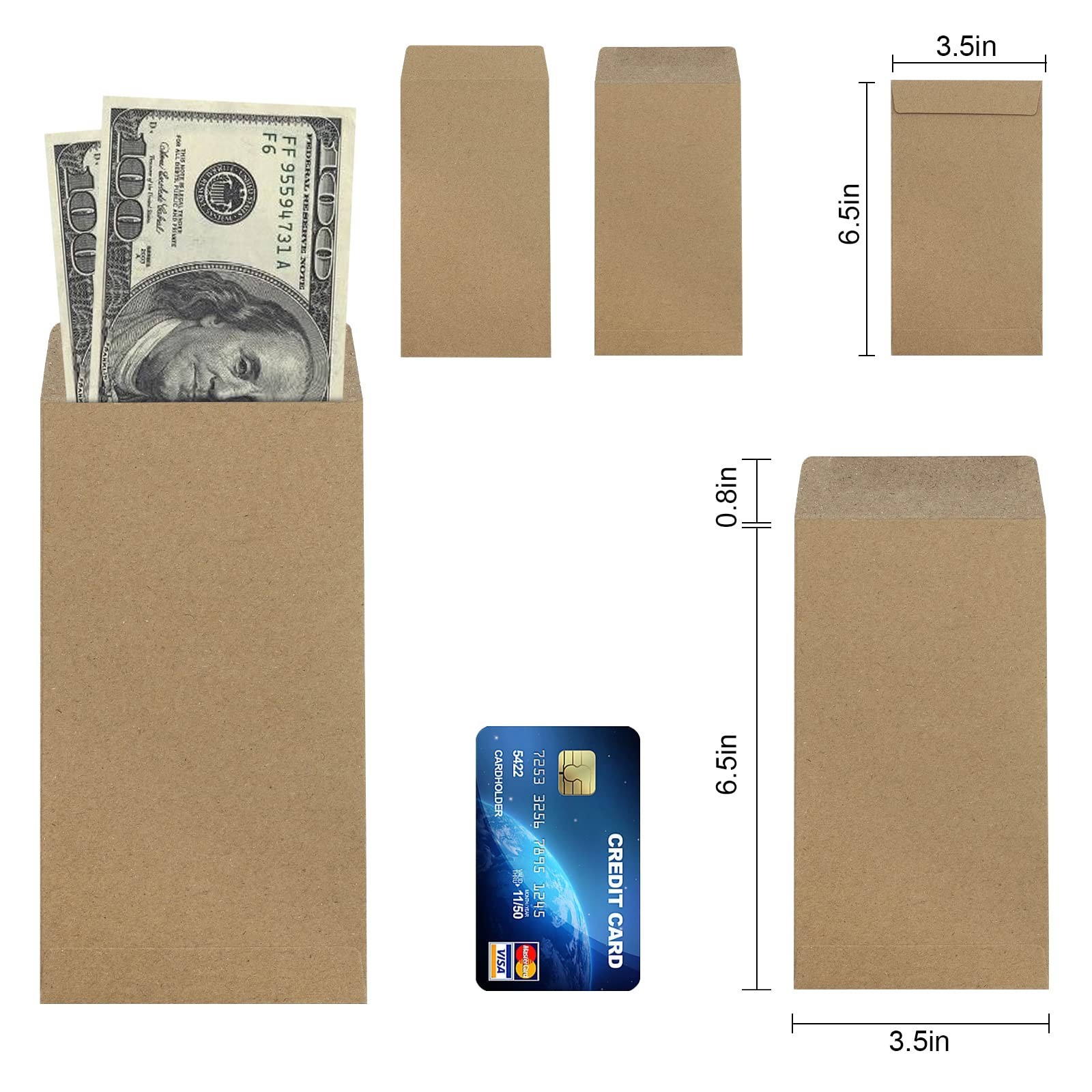 200 Pack Kraft Cash Envelopes 6.7×3.5 Fit for Envelope Money Saving Challenge…