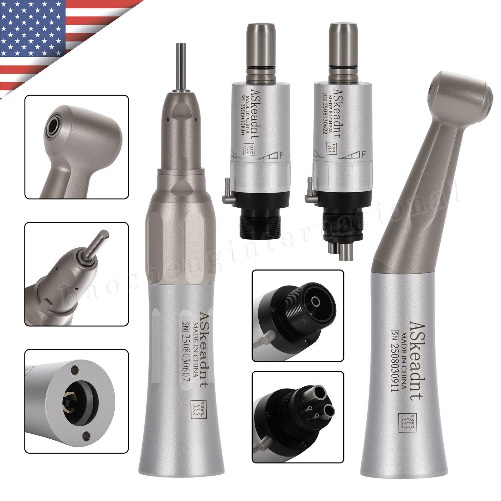 NSK Style Dental Low Speed Handpiece Contra Angle Straight Air Motor 2/4Holes