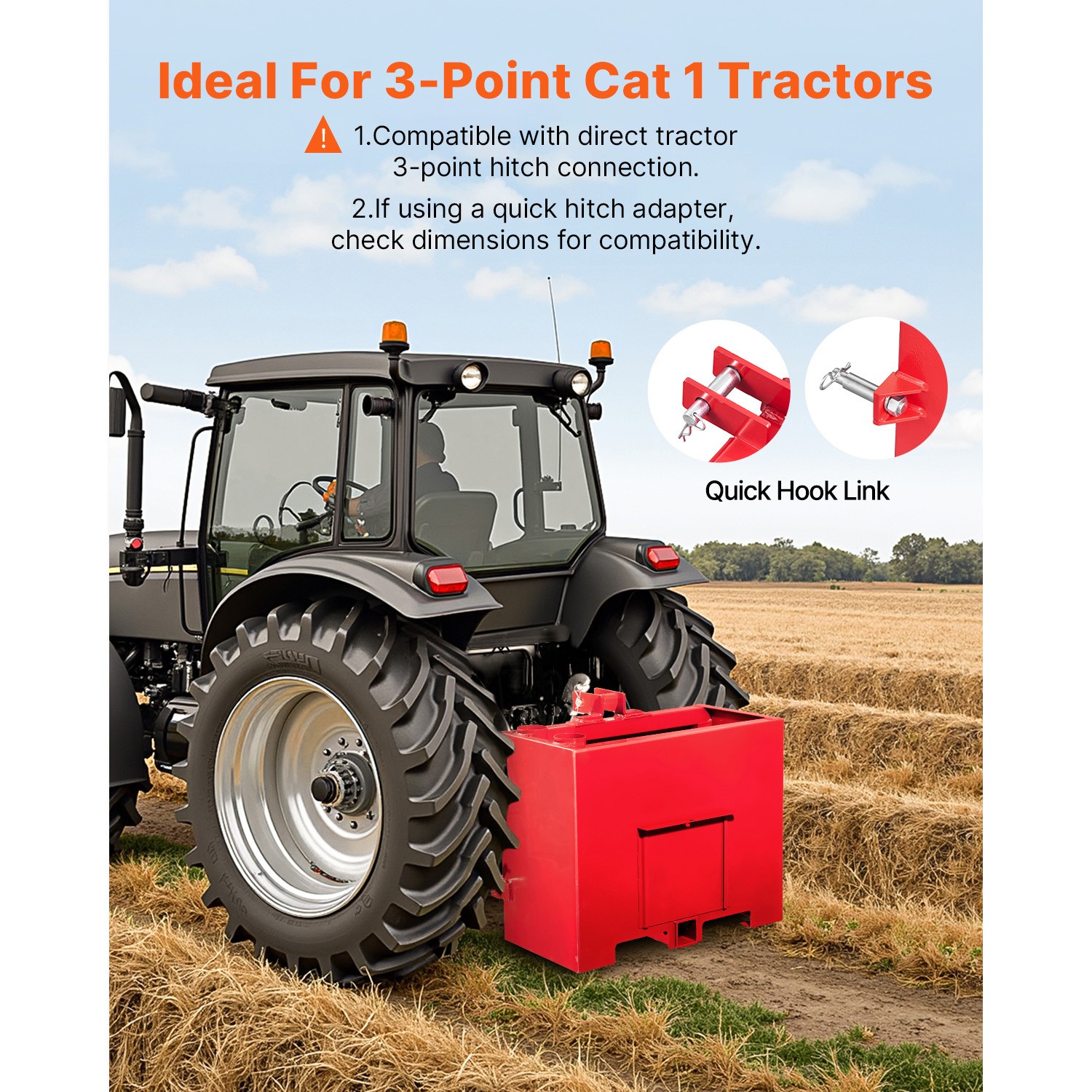 Ballast Box 3 Point Category 1 Tractor Quick Tach Hitch Counterweight Red