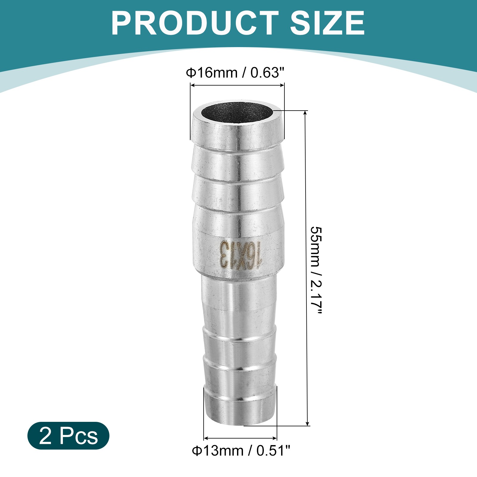 2Pcs 5/8″ to 1/2″ Hose Barb Reducer Pipe Fitting Stainless Steel Adapter