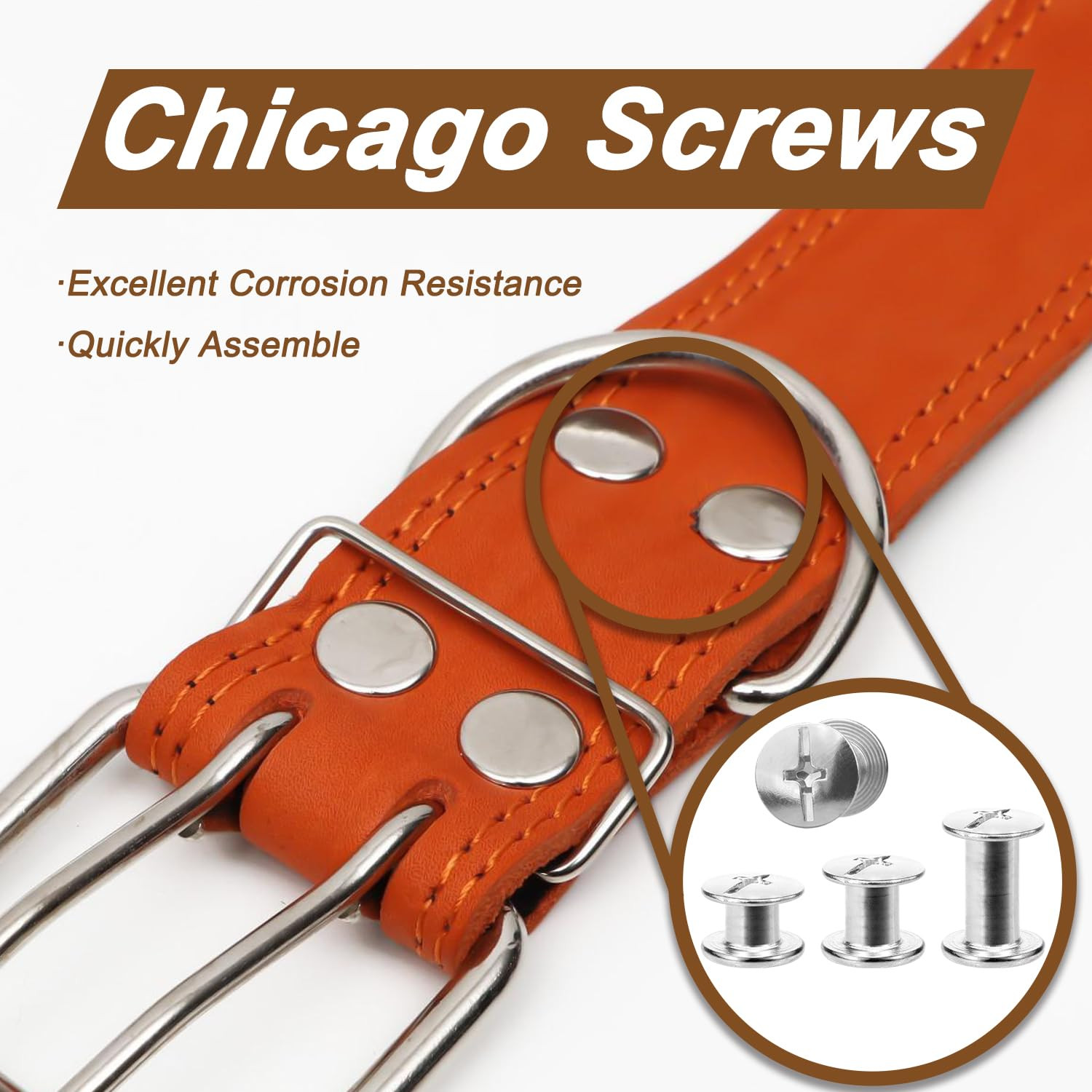 120Sets Chicago Screws, 6 Sizes Leather Rivets Assorted Kit, Chicago Screws Rive