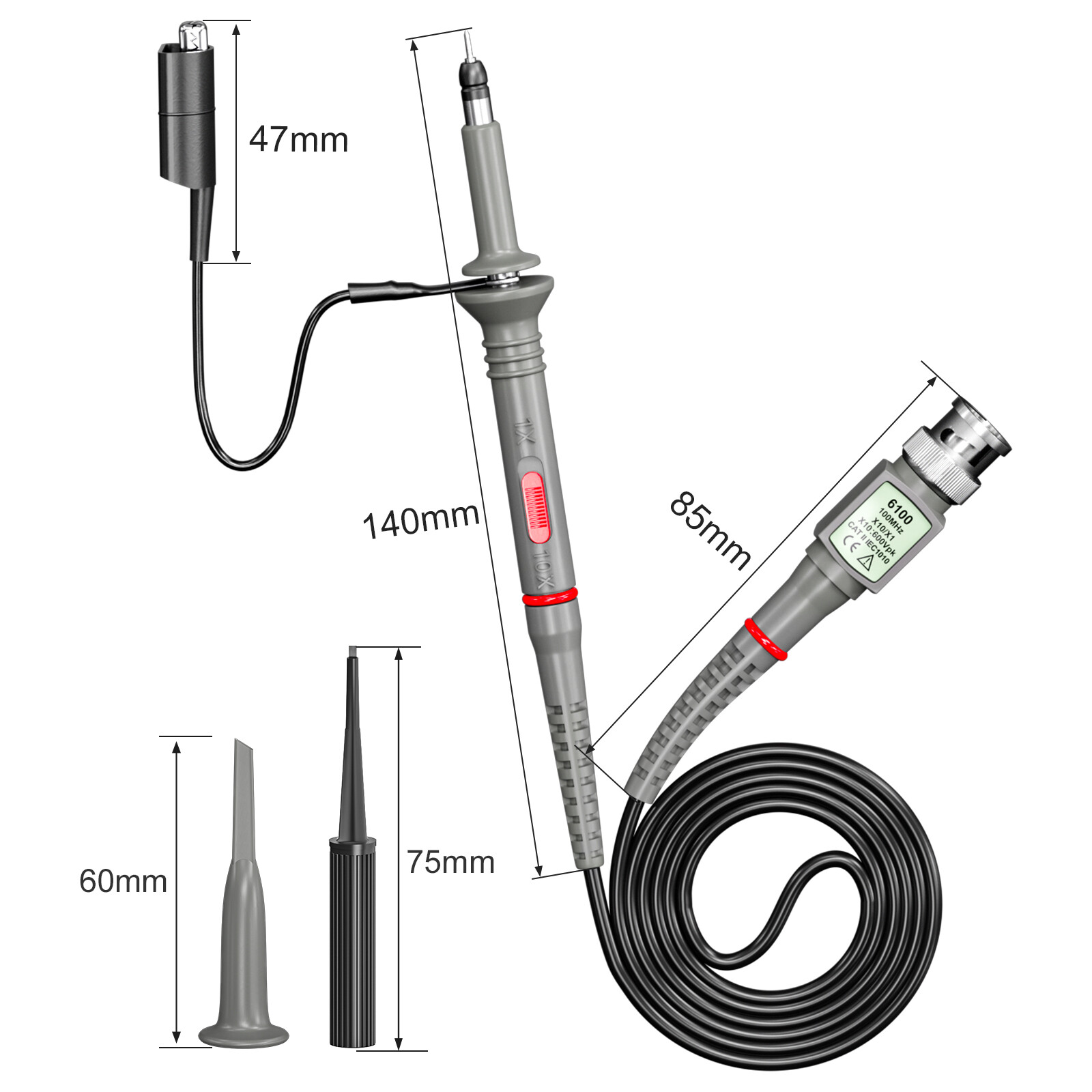 Universal Oscilloscope Probes with Accessories Test Lead Kit 100MHz 1X 10X 2Pack