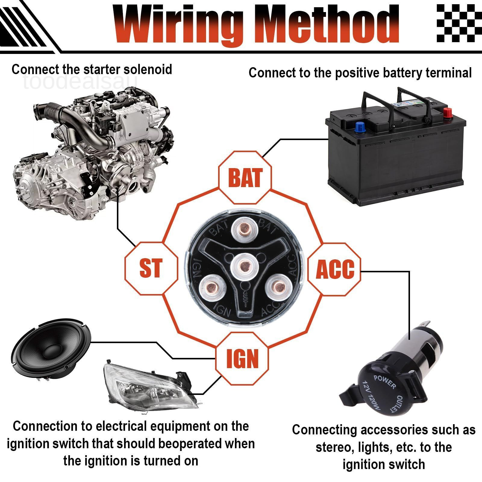 Ignition Switch with Key, Universal Ignition Key Switch, 12V 4 Position Starter