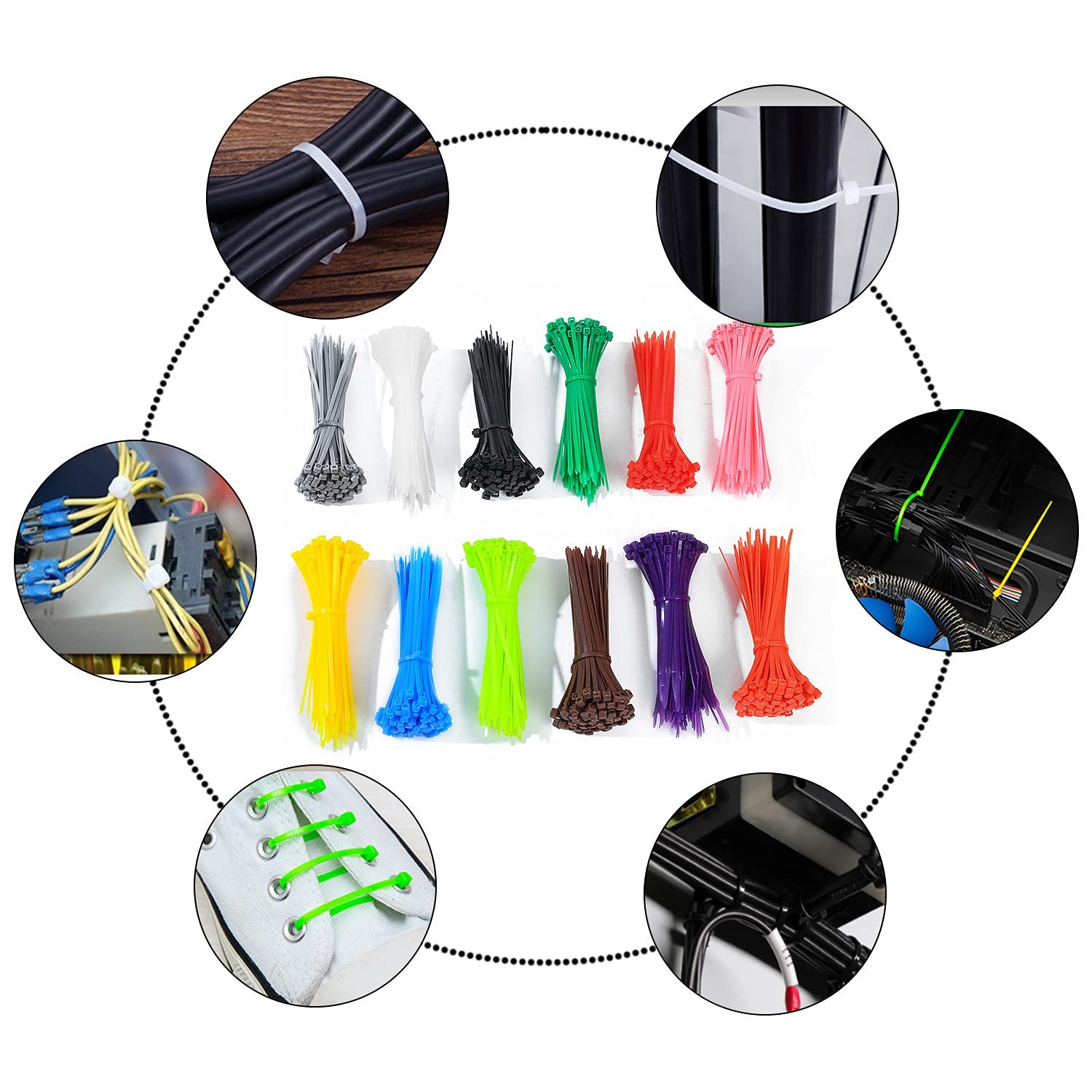 1200 Pcs Mixed Colored Zip Ties 4 Inch Multicolor Self-Locking Nylon Cable Zip