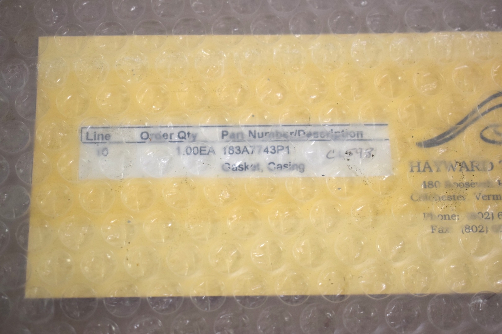Hayward Tyler, Gasket Casing, Part 183A774P1, Cl598, Line 10