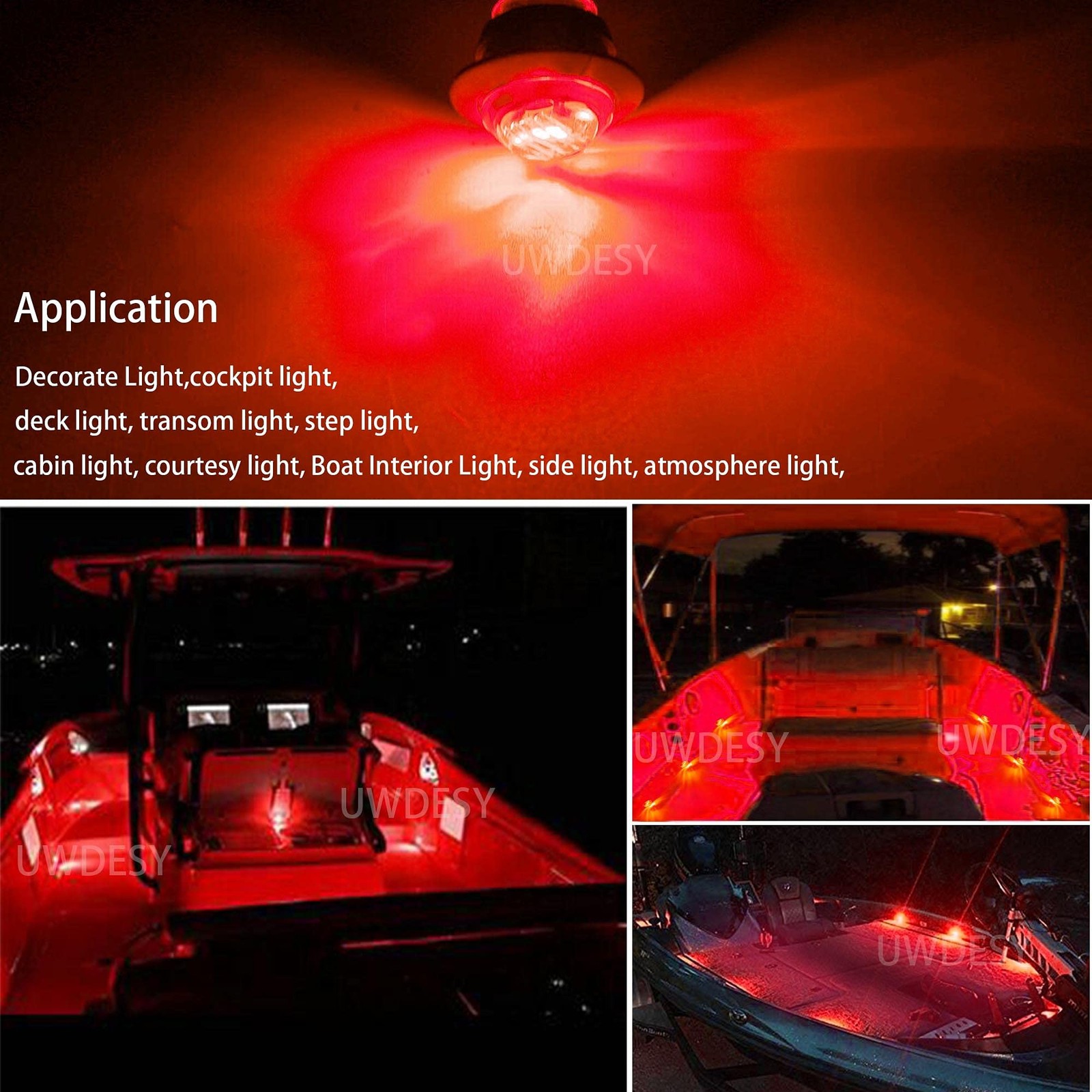10 Pcs Red Waterproof Round Marine LED Lights – Utility Boat Interior, Naviga…