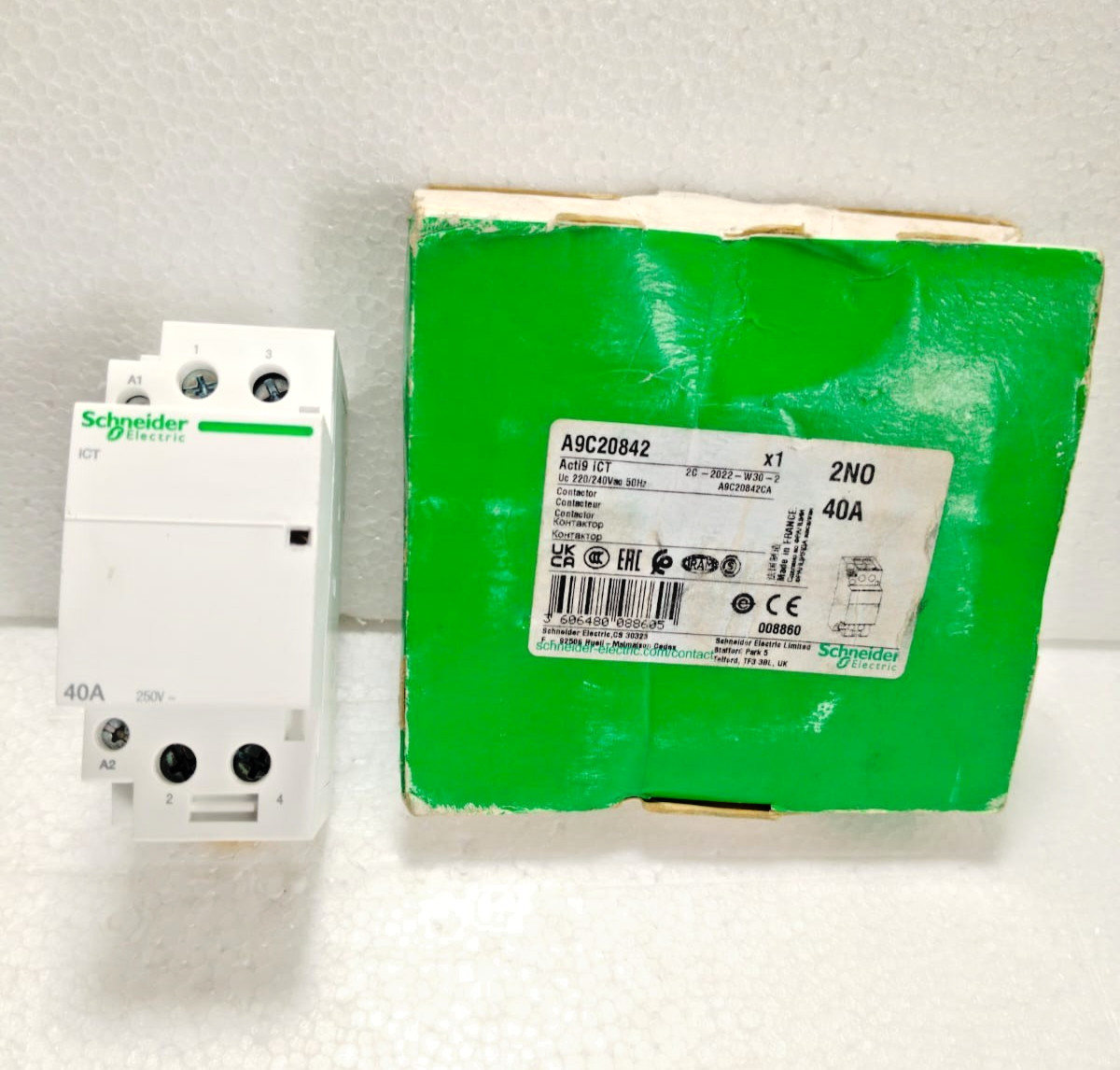 SCHNEIDER ELECTRIC A9C20842 ACTI9 ICT CONTACTOR 2NO 40A 220/240V AC COIL NEW