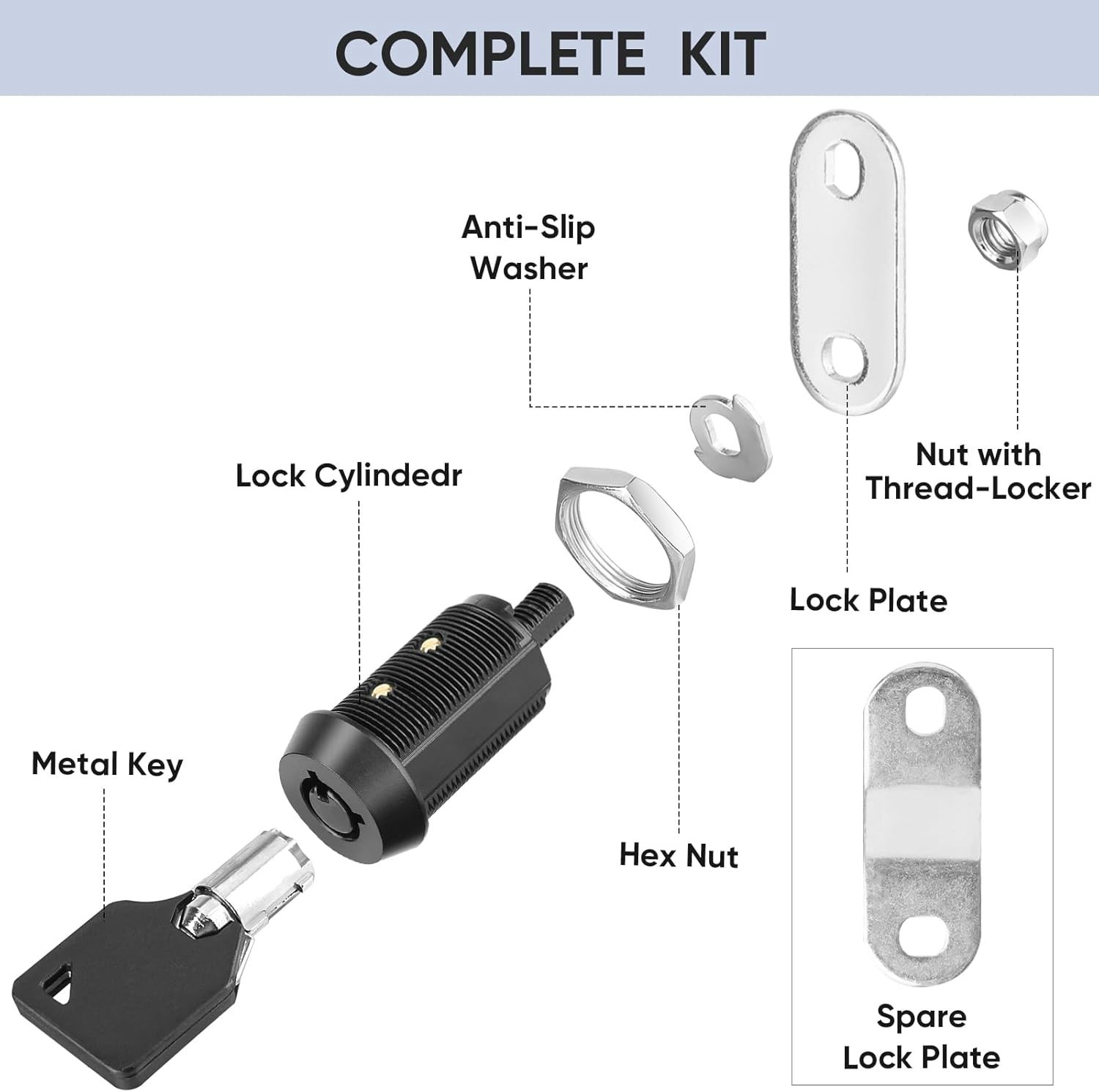 5 Pack Cabinet Lock with Keys, 1-1/8” 5/8″ 7/8″ Heavy Duty Tubular Cam Lock