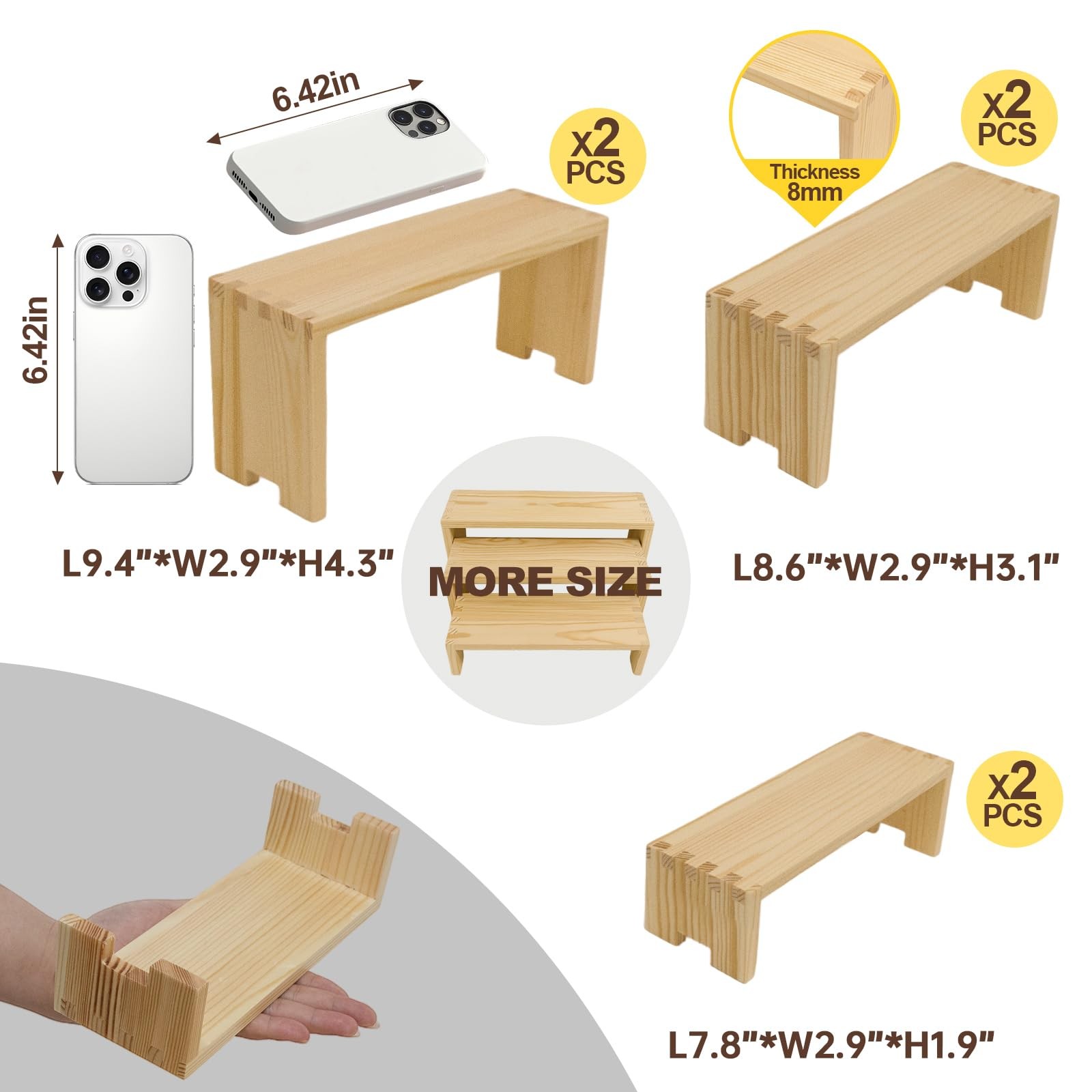 2 Set Wood Display Risers Wooden Stand Riser 3 Tiered Display Stands for Vend…