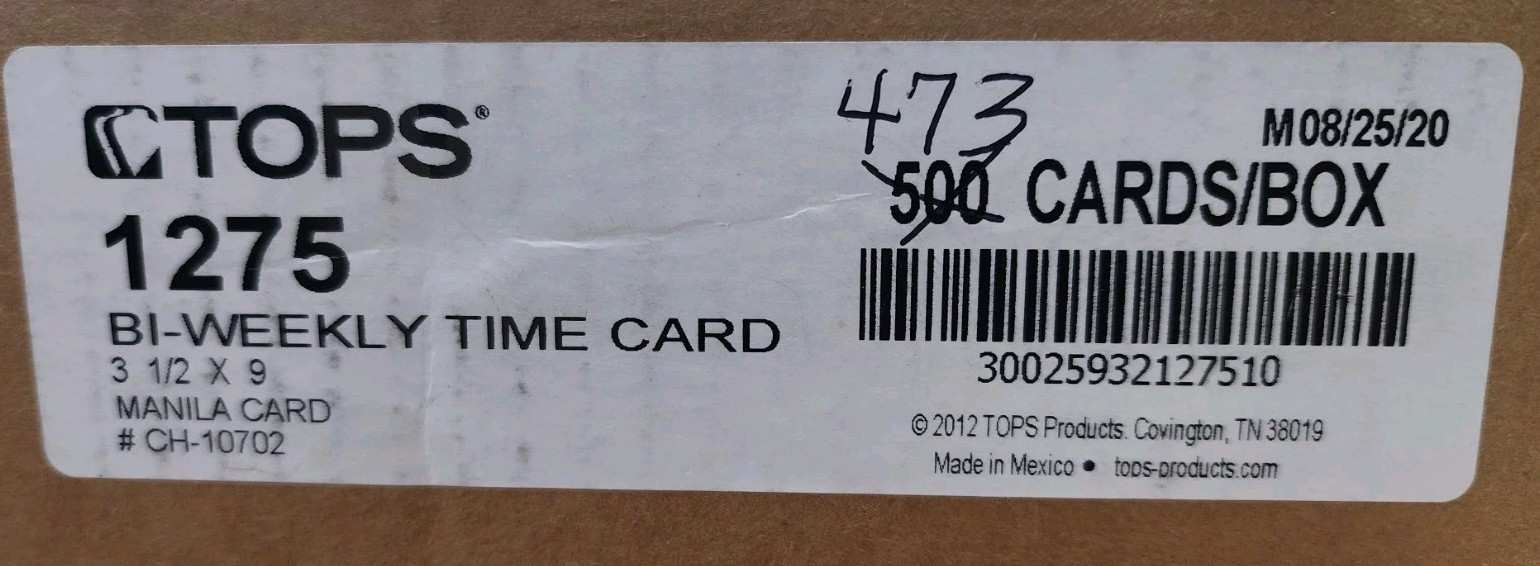 Tops 1275 Bi-weekly Time Cards, Orange/Green, Open Box 473 Cards, Ships Free