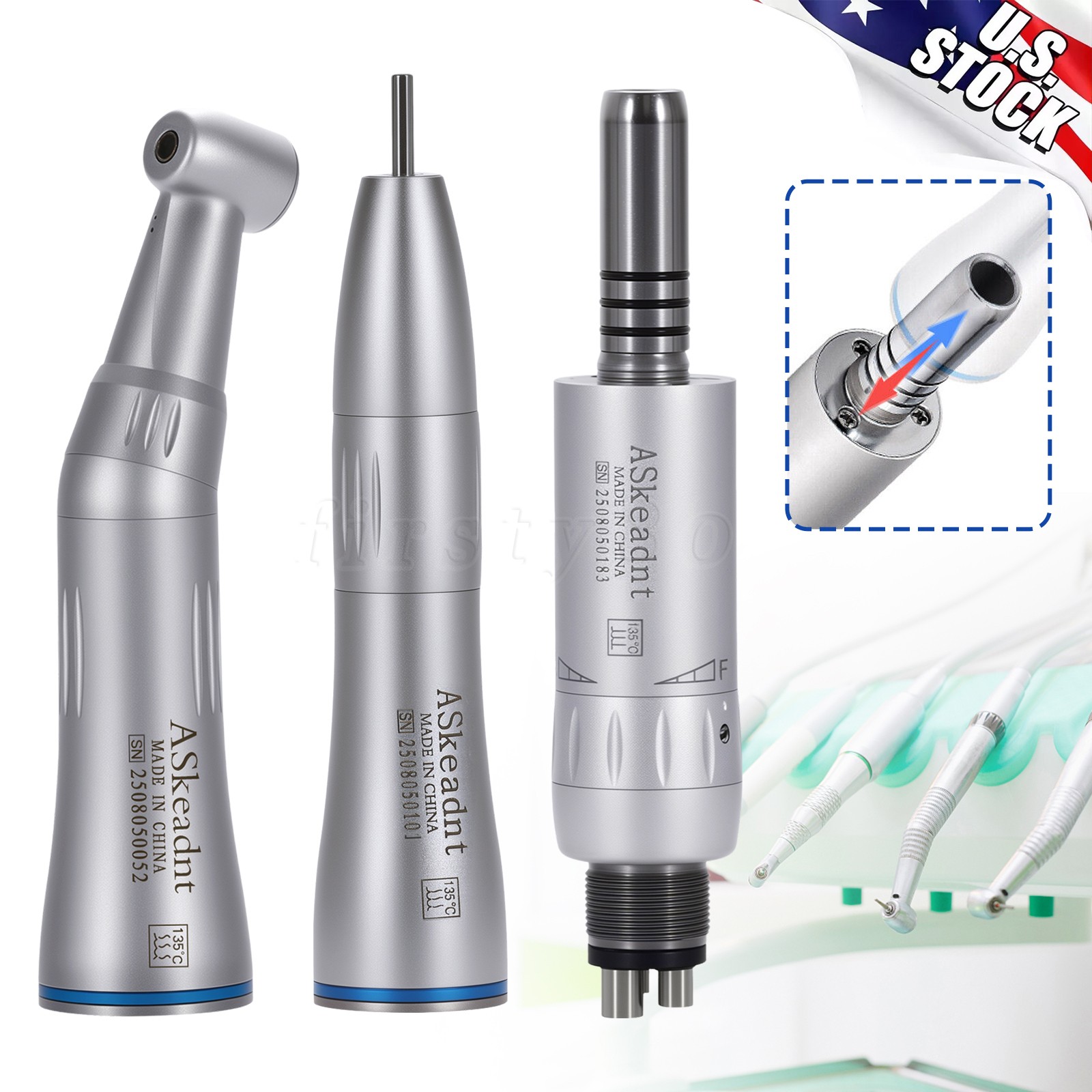 Dental Slow Low Speed Handpiece Push Contra Angle/Air Motor NSK Style 2/4 Holes