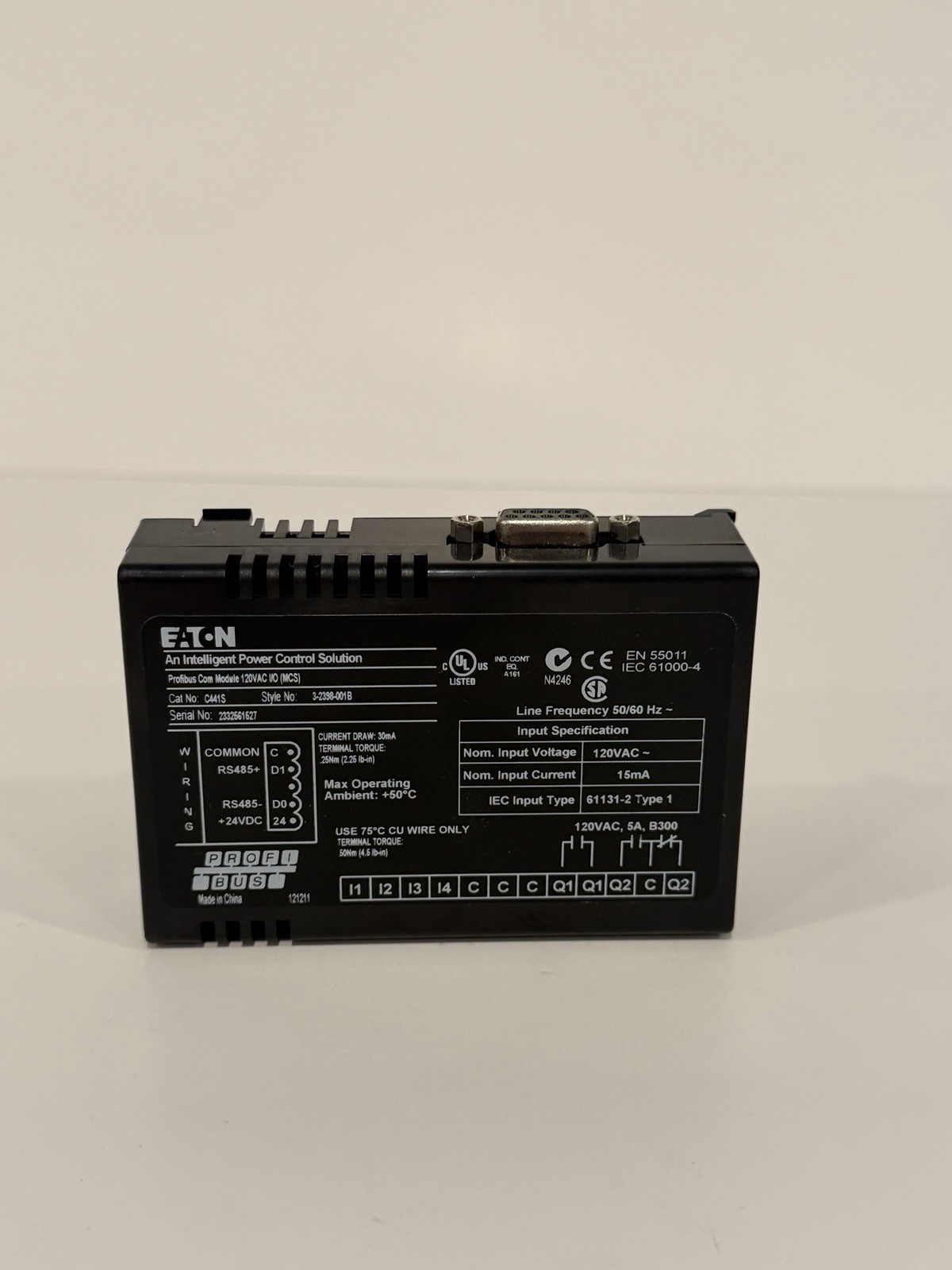 Eaton C441S Profibus Communication Module, 120VAC I/O (MSC) Style: 3-2398-001B