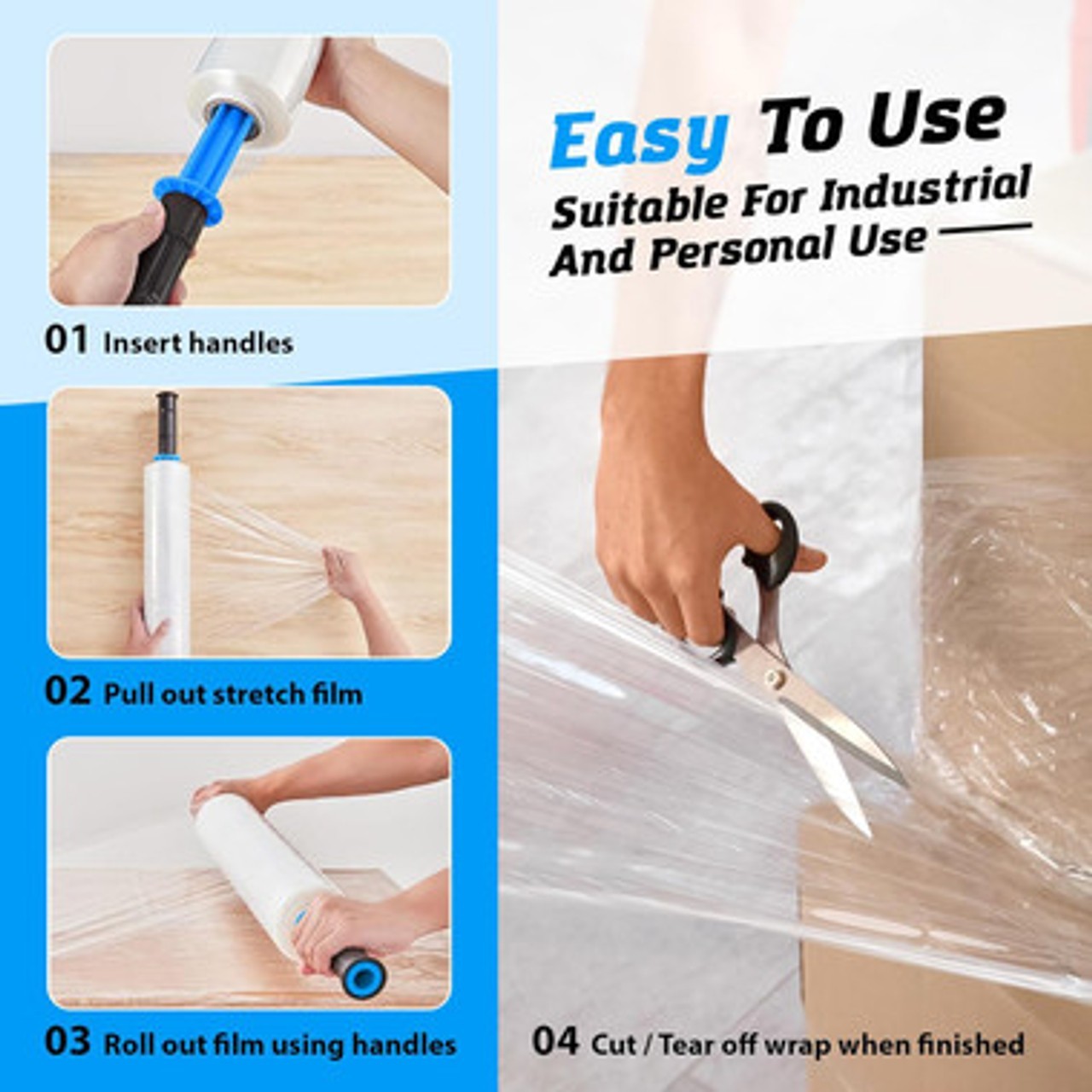 15″ x 900FT 80 Gauge Pallet Wrap Stretch Film Shrink Hand Wrap 1 to 4 Rolls