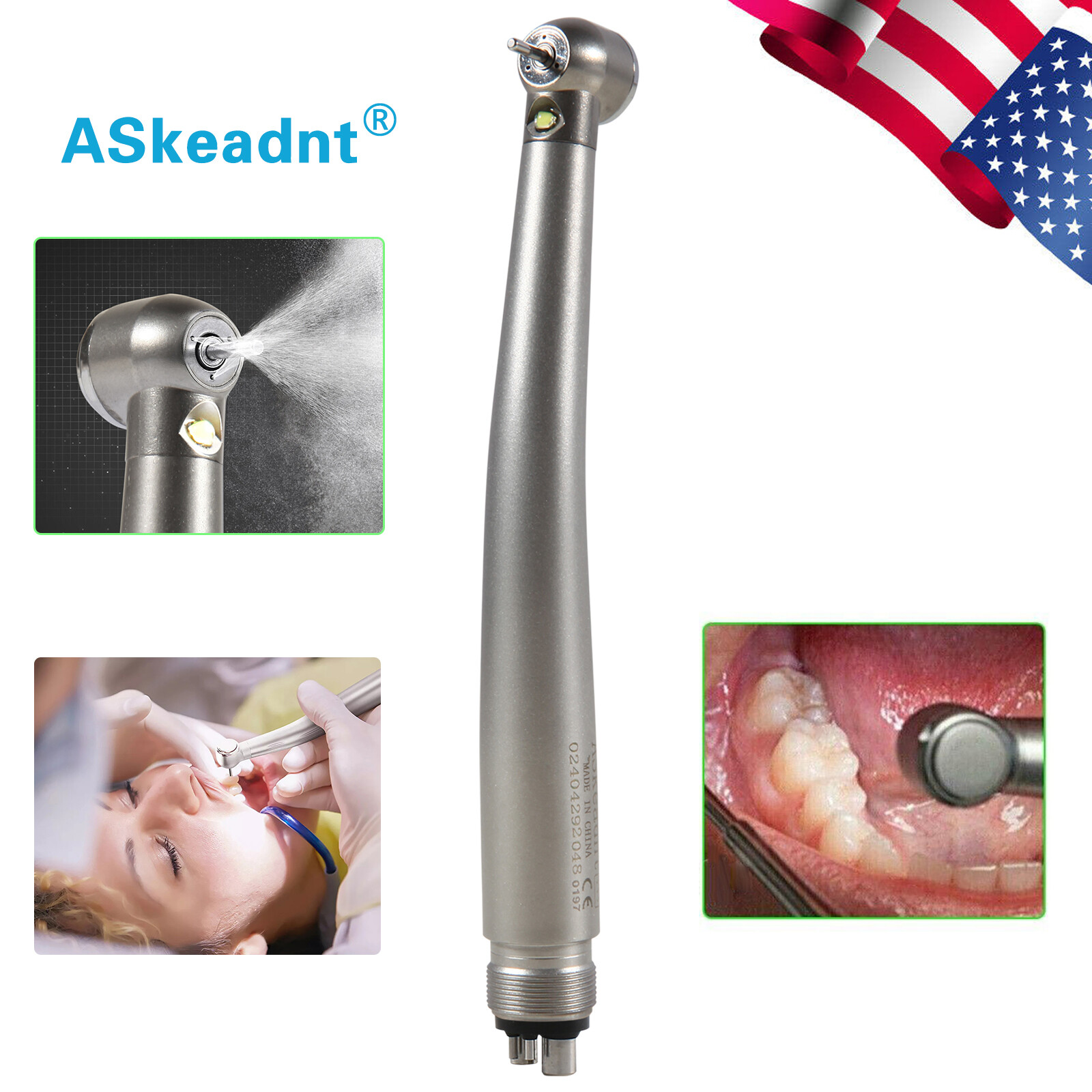 NSK Style Dental Fiber Optic LED E-generator High Speed Handpiece Turbine 4 HOLE