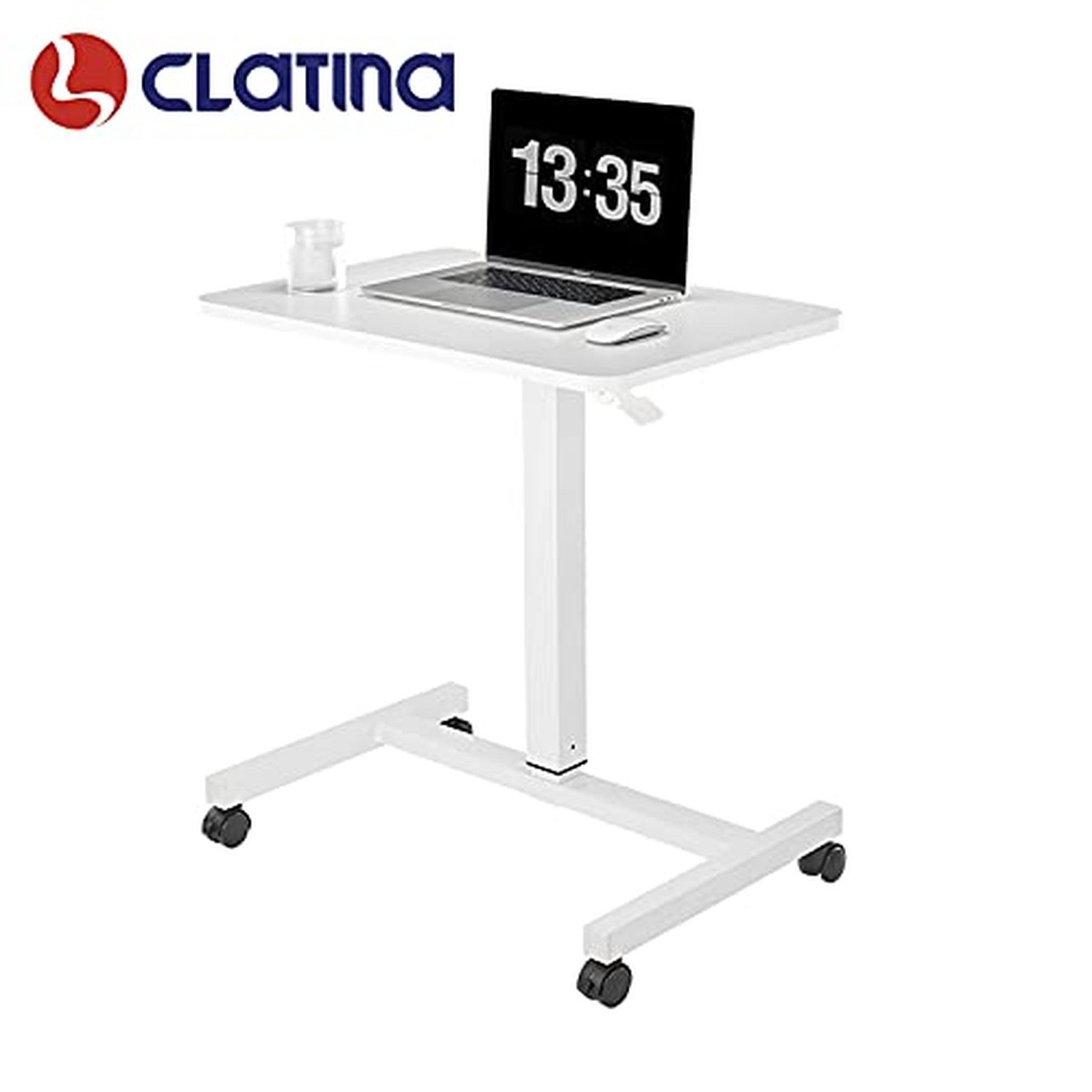CLATINA Mobile Laptop Desk Pneumatic Sit to Stand Table Height Adjustable Rol…