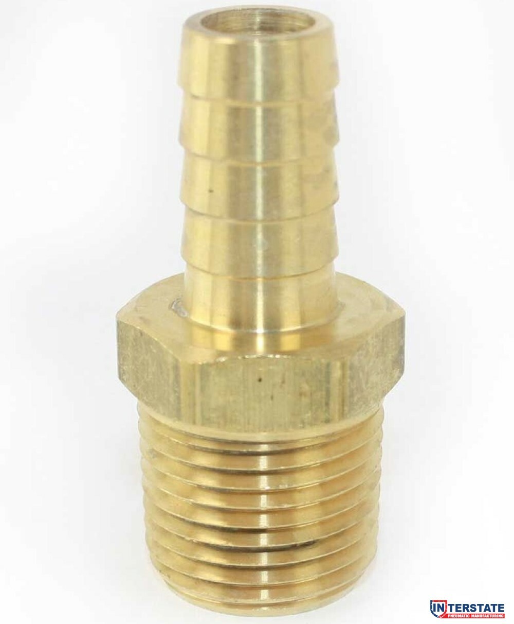 1/2″ Barb x 1/2″ NPT Male Brass Hose Fitting, Air Gas Fuel Water FM88 Interstate
