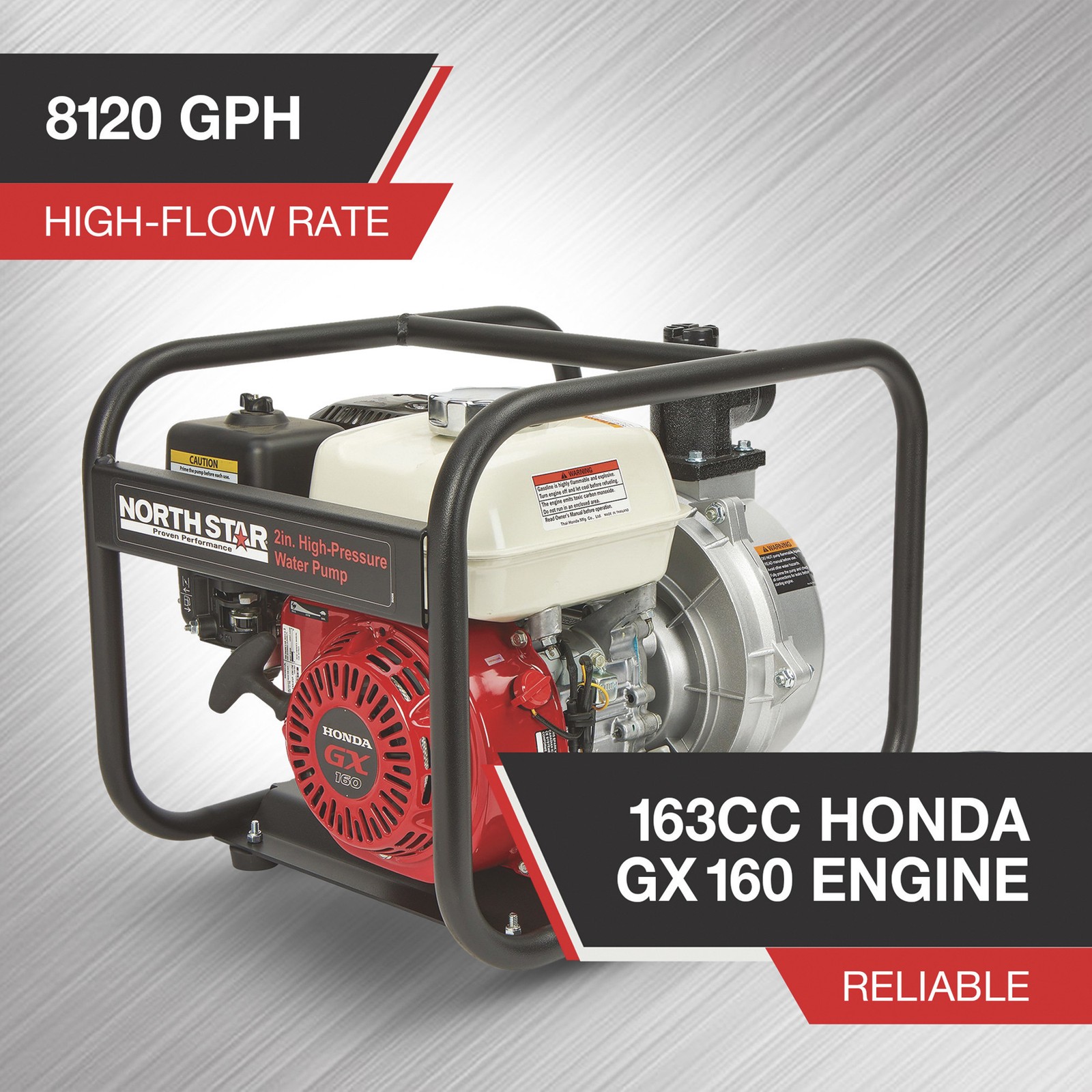 NorthStar High-Pressure Water Pump, 8120 GPH, 94 PSI, 2in. Ports, 163cc Honda