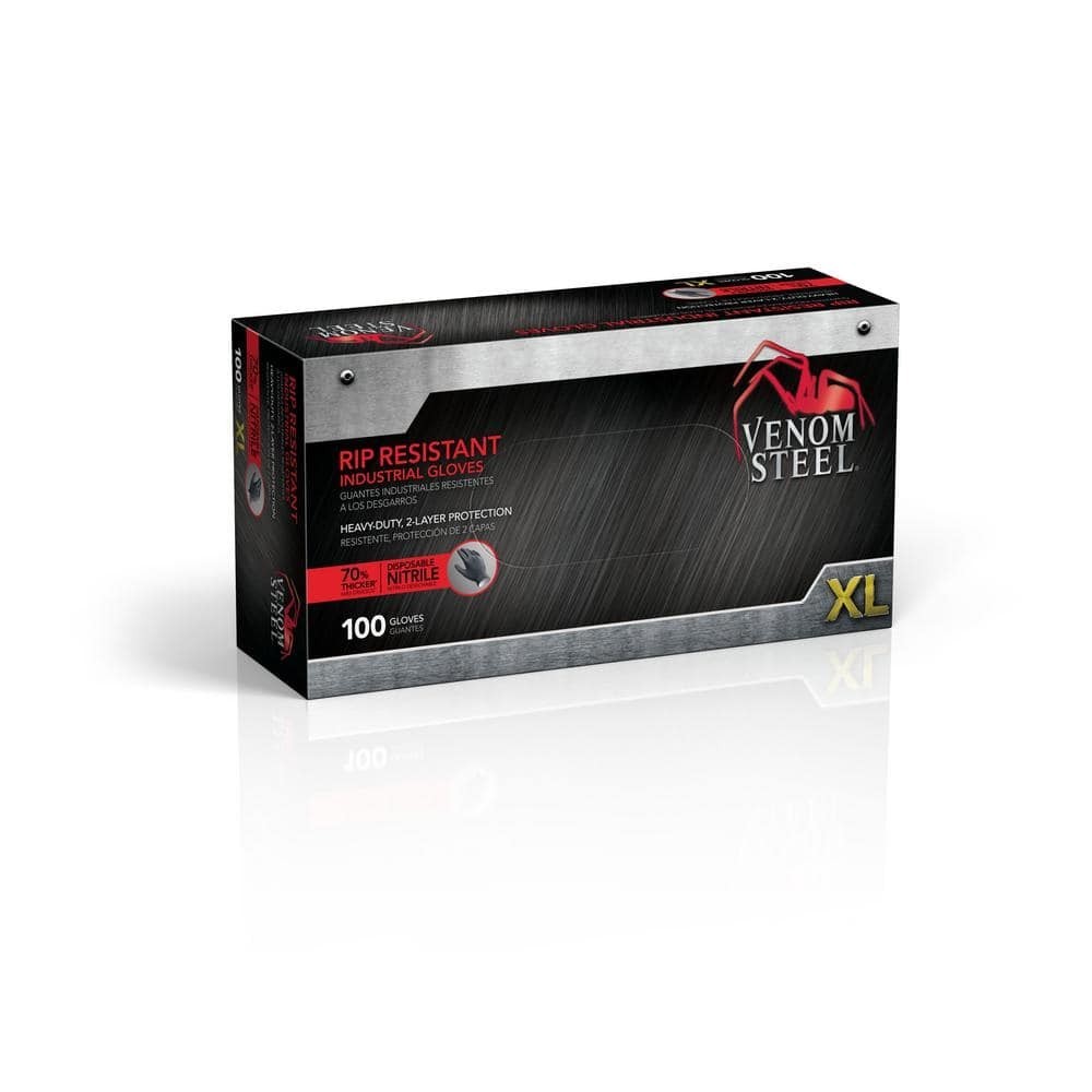 Venom Steel Nitrile Gloves XL Black Heavy Duty Disposable 6mil Mechanic 100-Pack